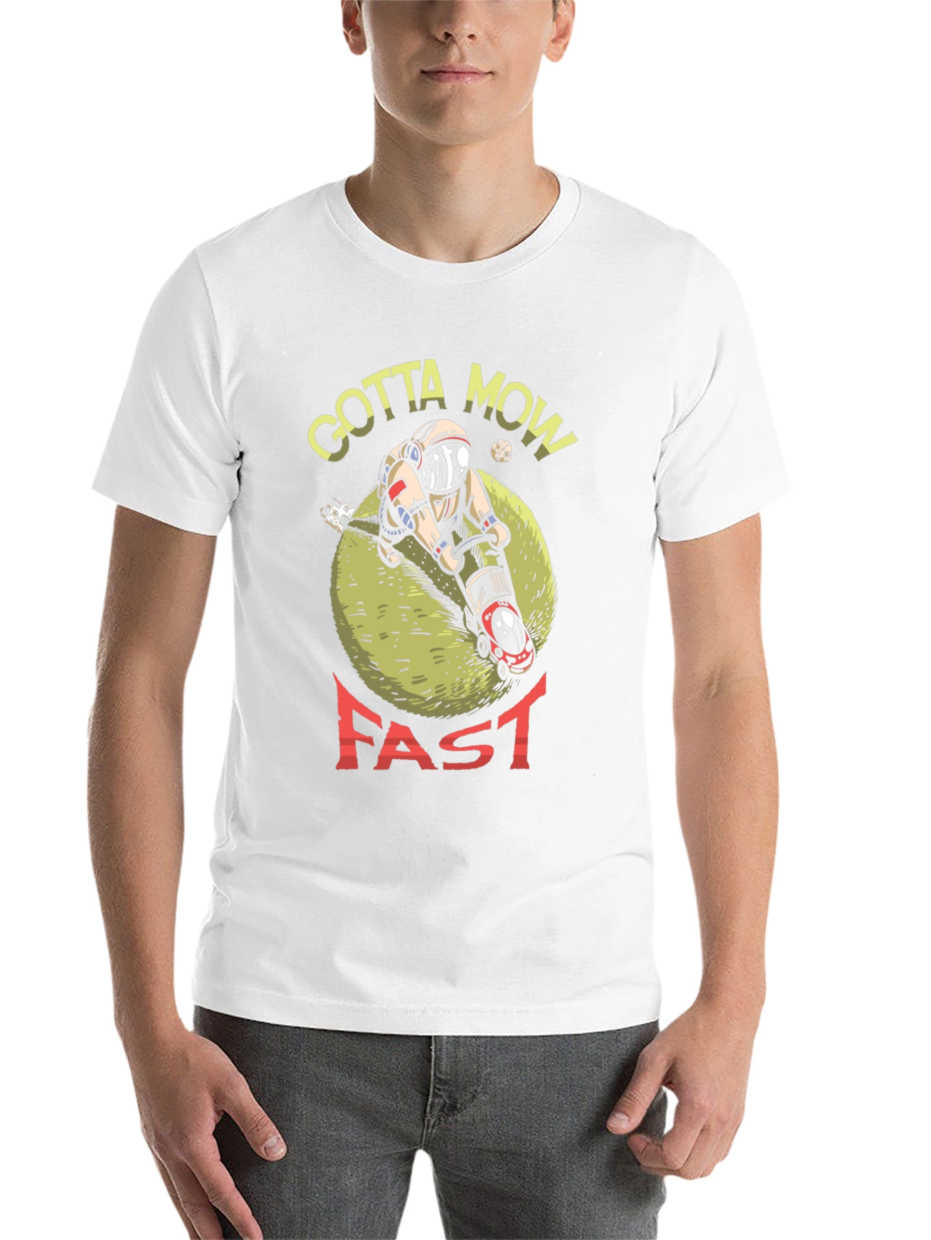 Black Gotta Mow Fast T-Shirt, Astronaut Lawn Mower Design view 14