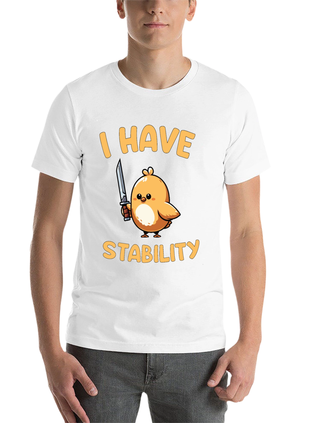 Black I Have Stability T-Shirt - Funny Bird with Knife Tee view 14
