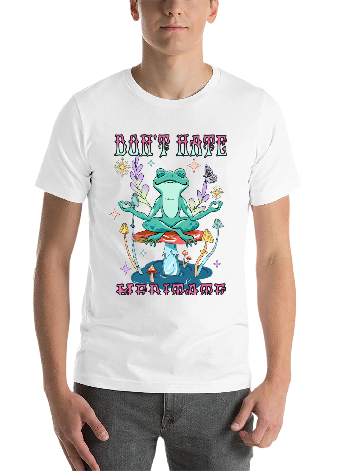 Black Don't Hate Meditate Frog Graphic T-Shirt view 14