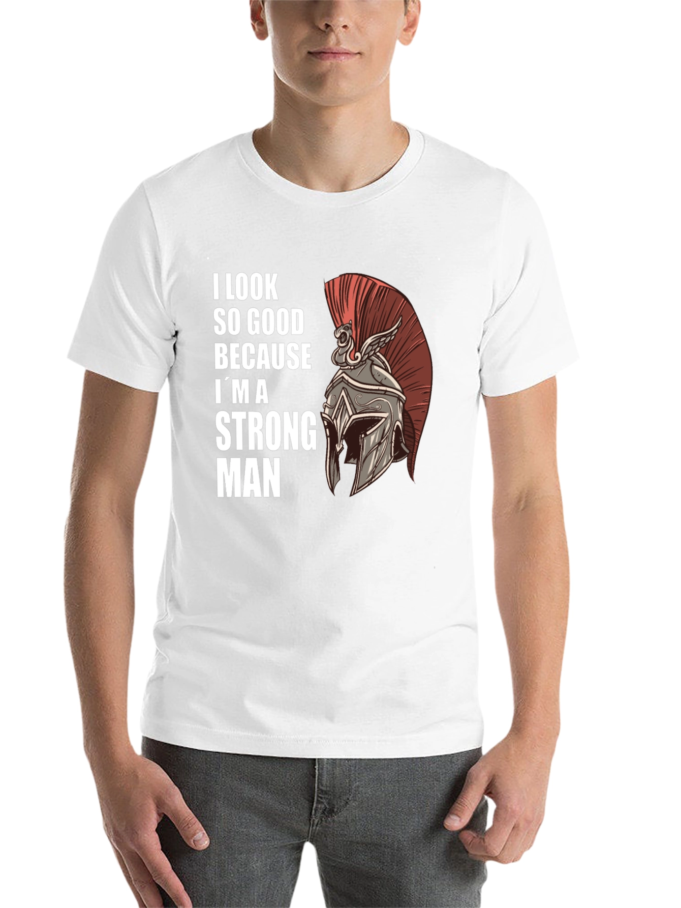 Black Strong Man Graphic Tee - Spartan Helmet Design view 14