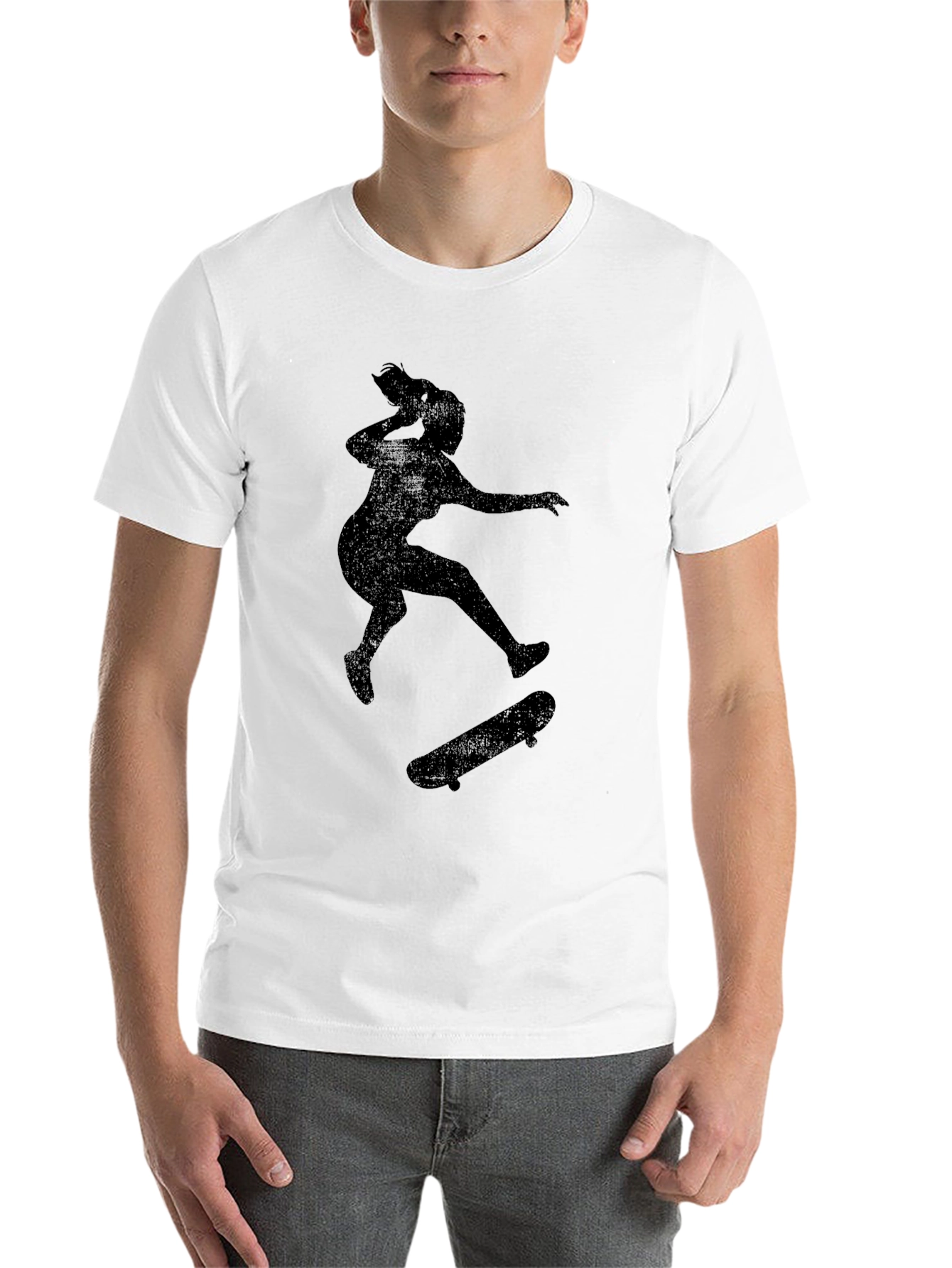 Black Skateboarder Graphic Tee - Black Cotton Casual T-Shirt view 14