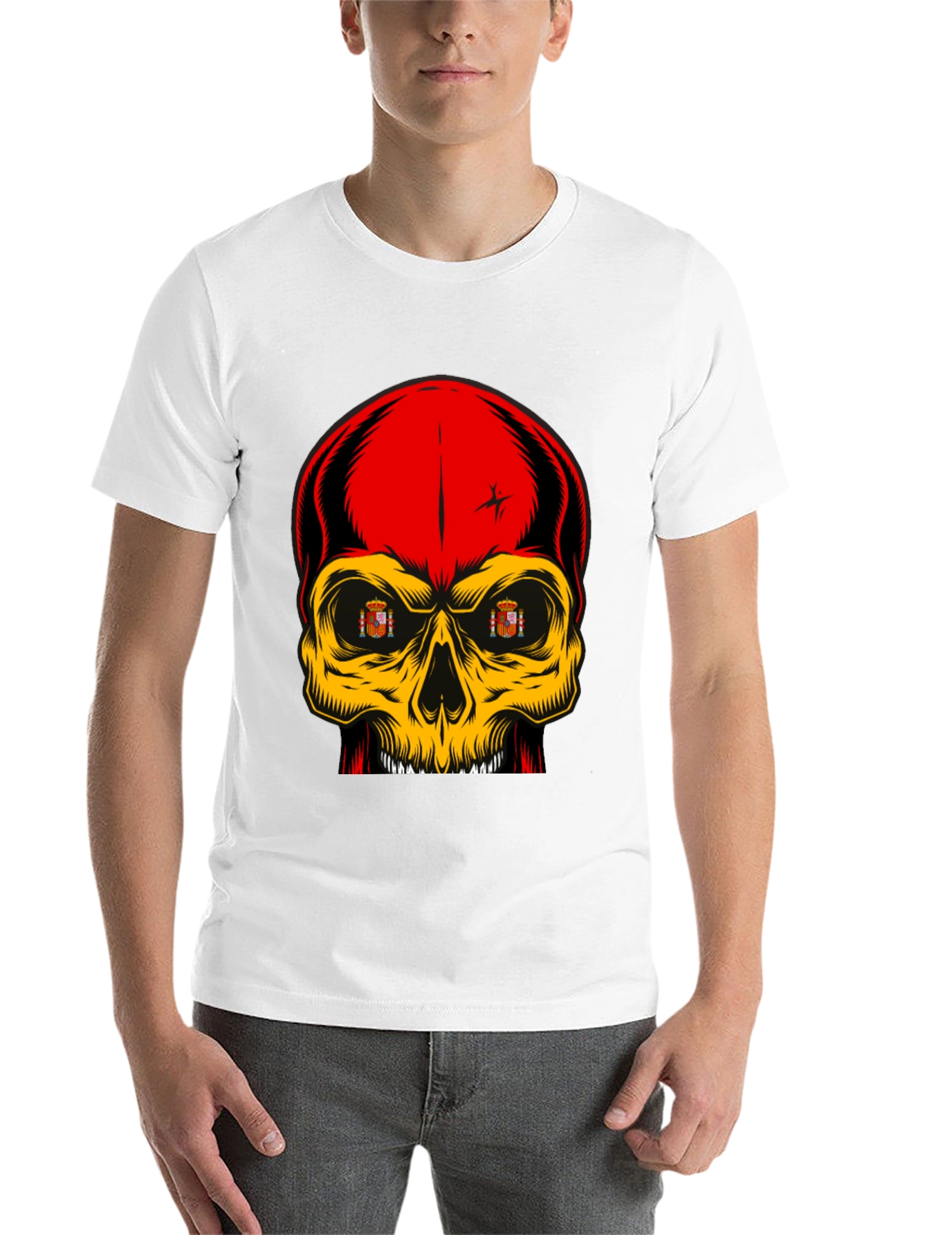Black Spanish Flag Skull Graphic T-Shirt view 14