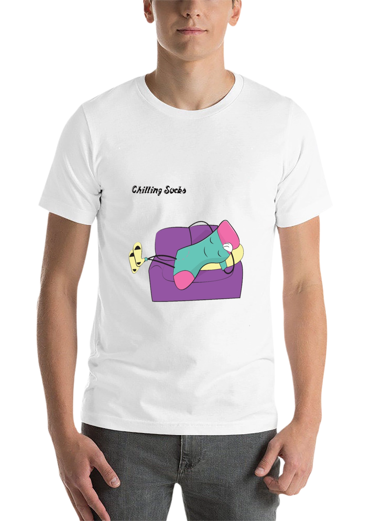 Black Chilling Socks Cartoon Graphic Tee - Relaxed Fit view 14