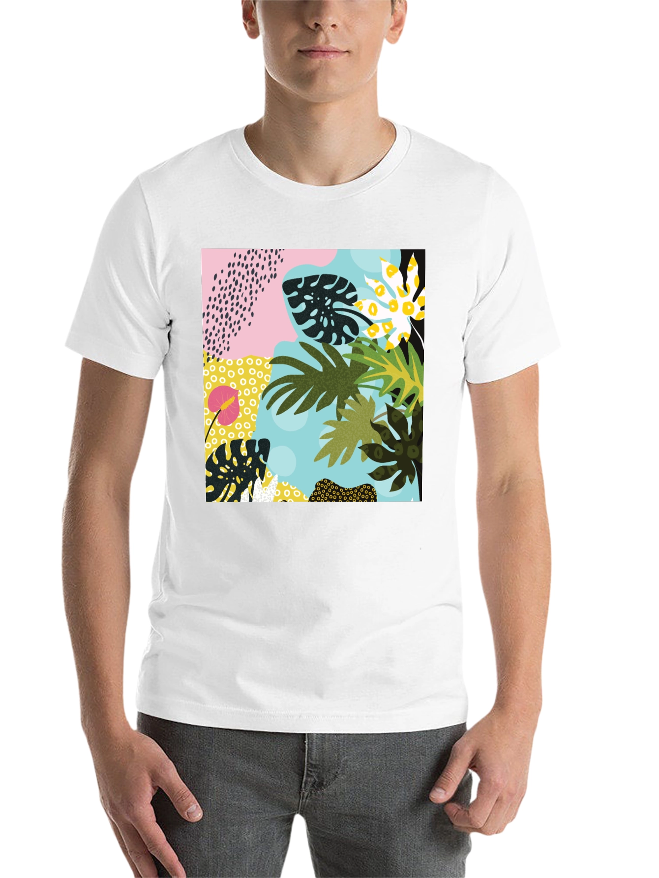 Black Tropical Print Black T-Shirt view 14