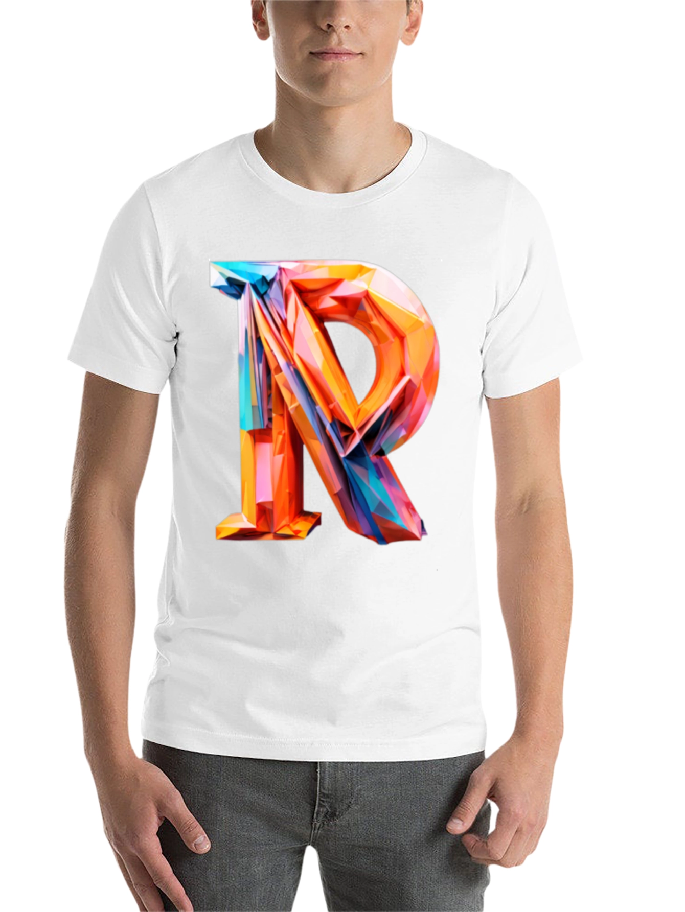 Black Abstract Letter R Graphic Tee - Modern Geometric Design view 14
