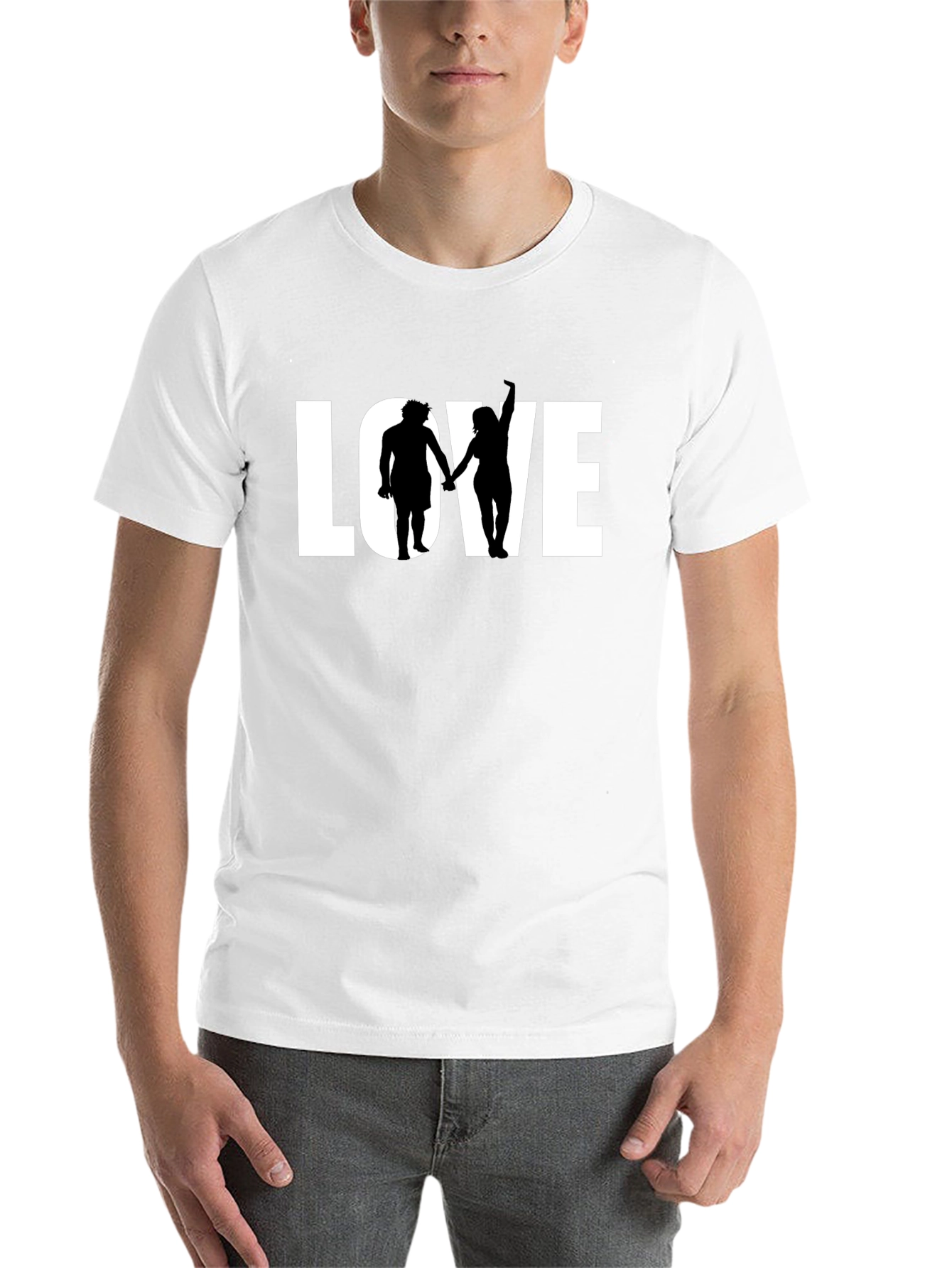 Black LOVE Graphic Tee - Couple Silhouette Black T-Shirt view 14
