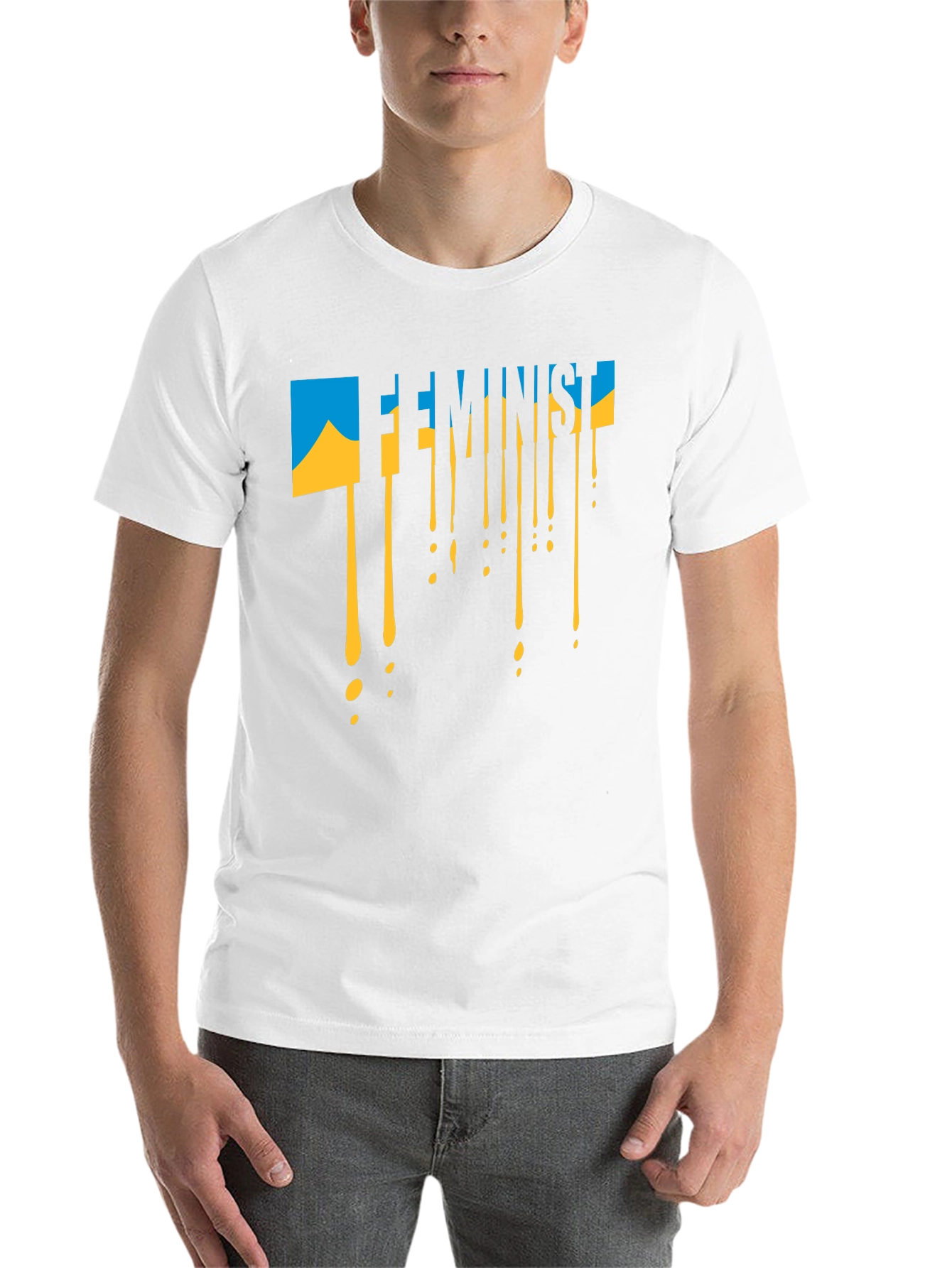 Black Feminist Ukraine Flag Drip T-Shirt view 14