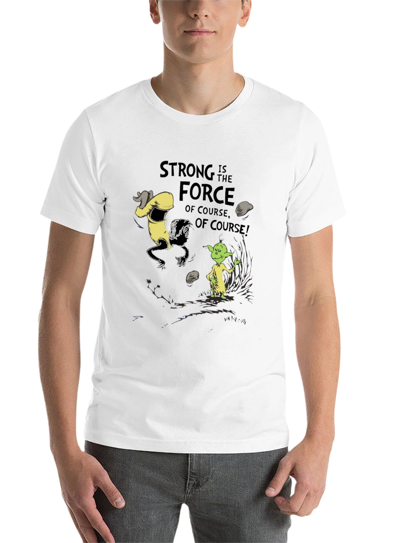 Black Grinch Yoda "Strong Force" Black T-Shirt view 14