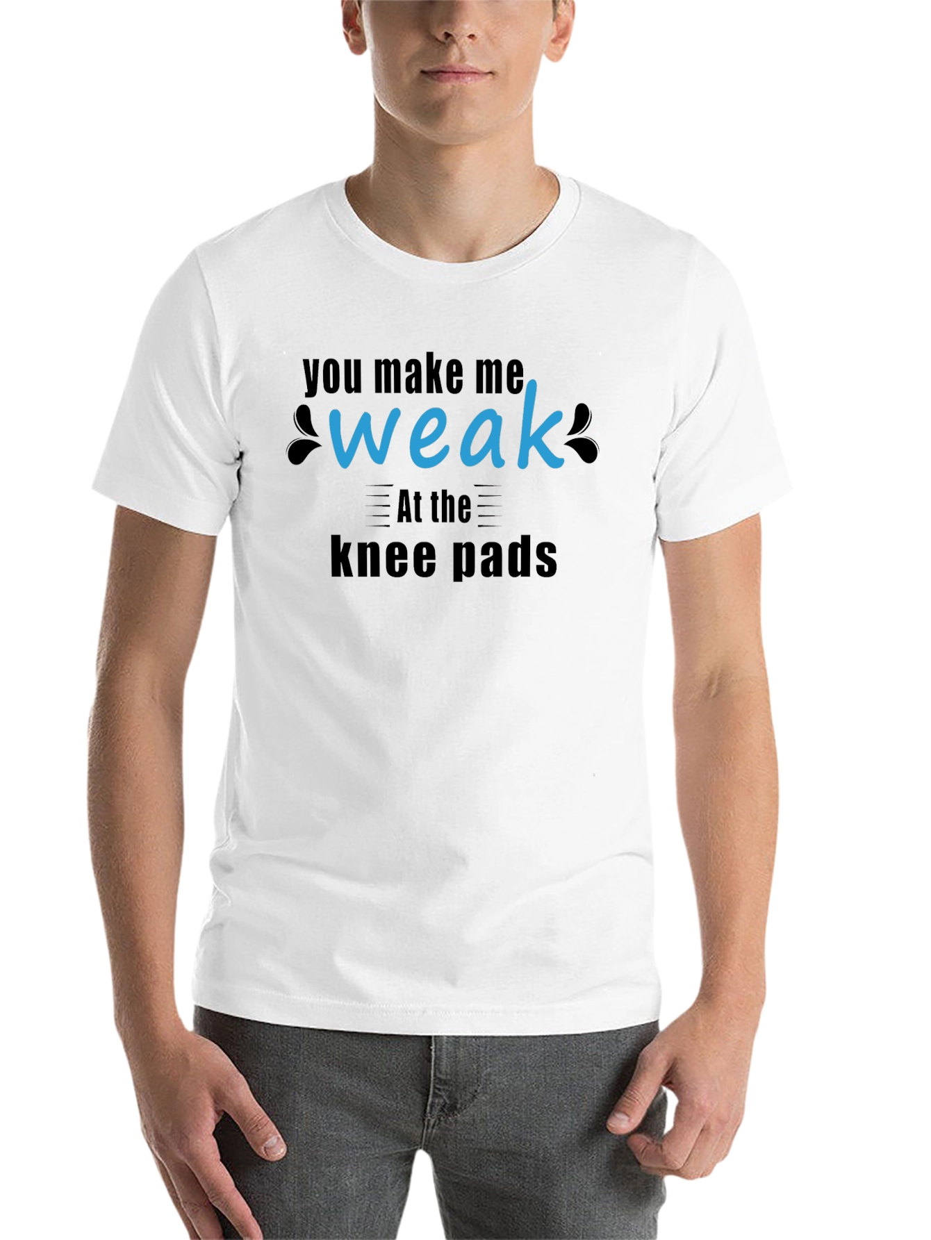 Black Humorous "Weak at the Knee Pads" Graphic Tee view 14