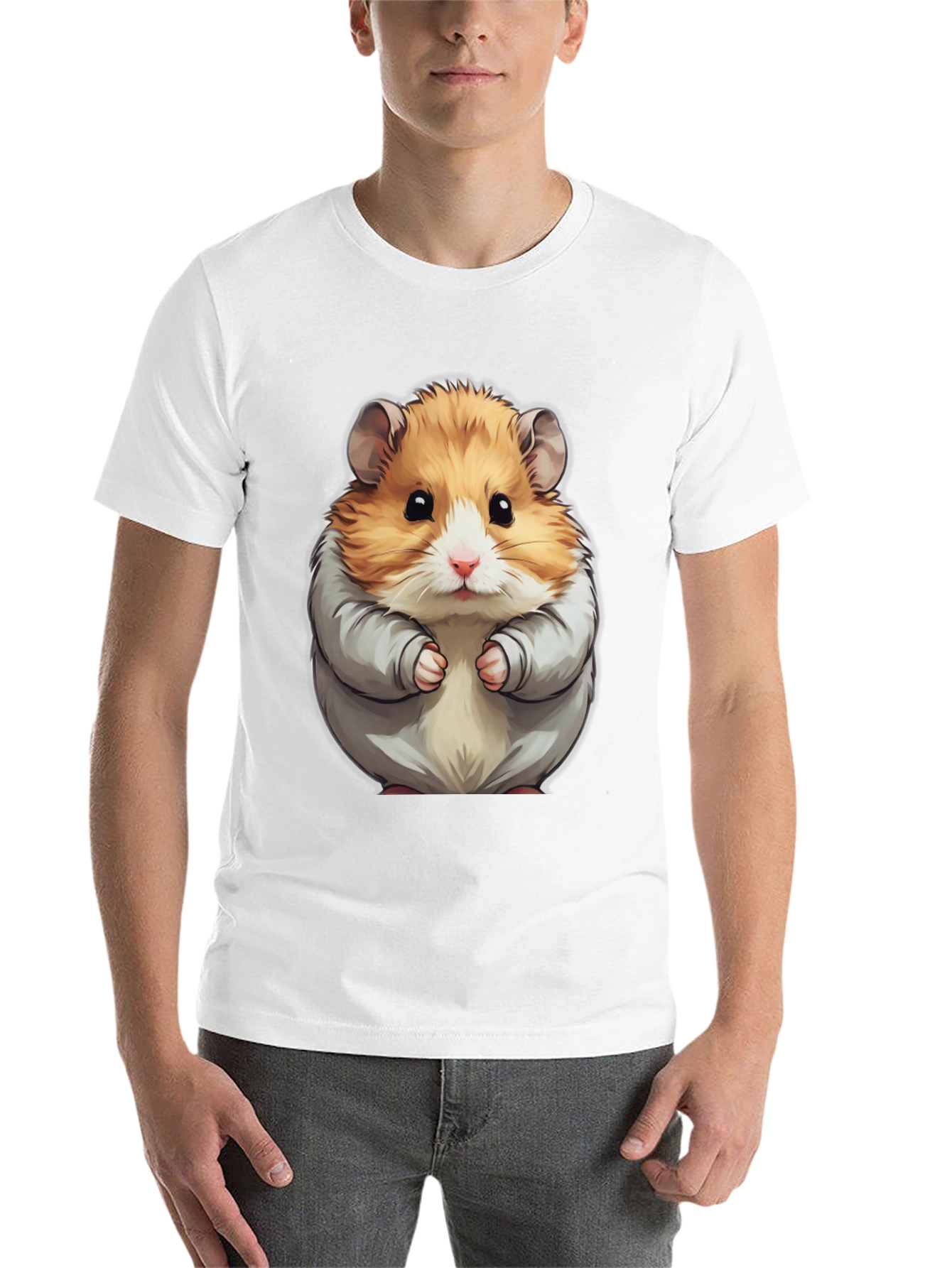 Black Cute Hamster Graphic Tee - Black Cotton T-Shirt view 14