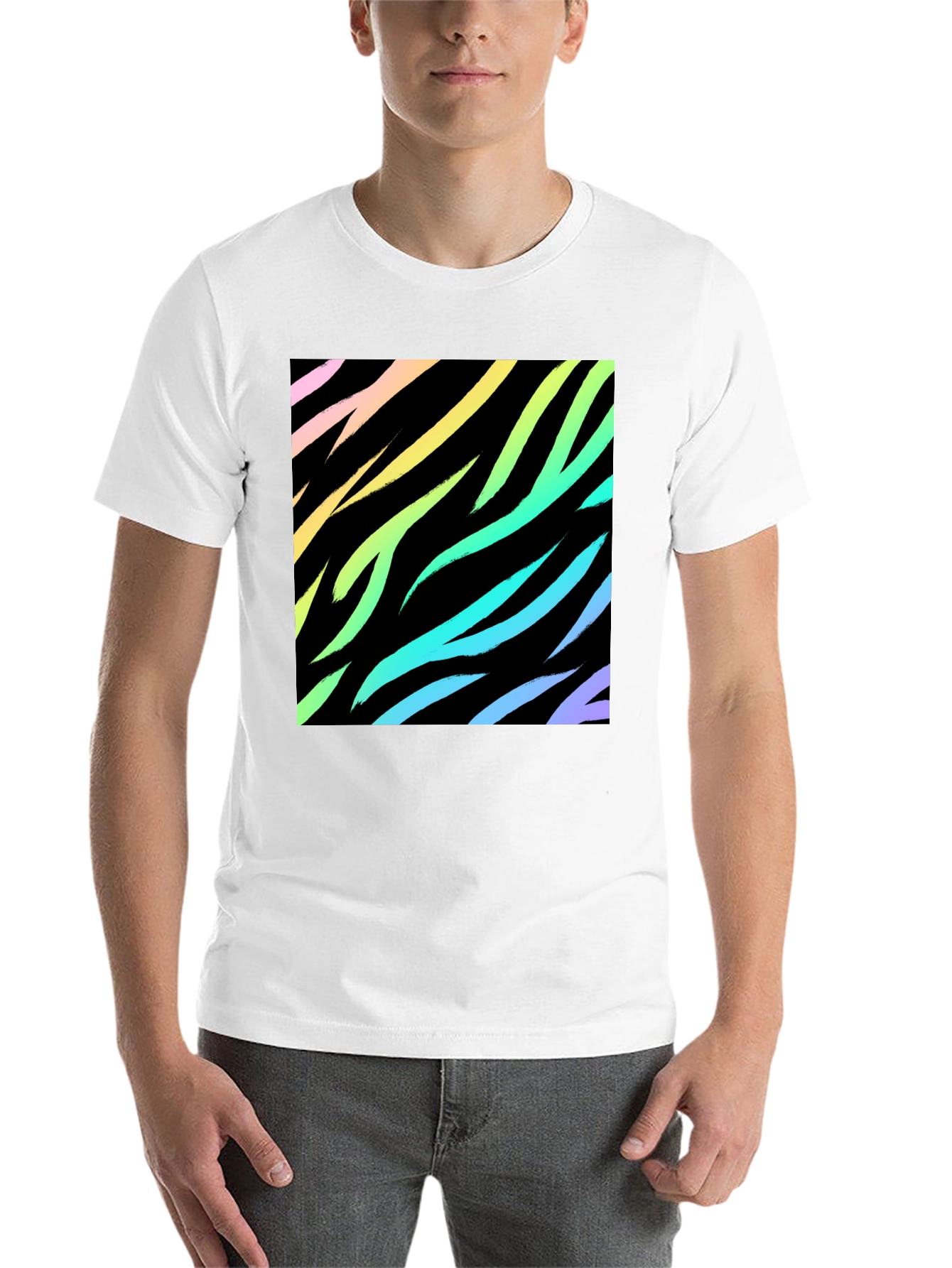 Black Rainbow Zebra Print Black T-Shirt view 14