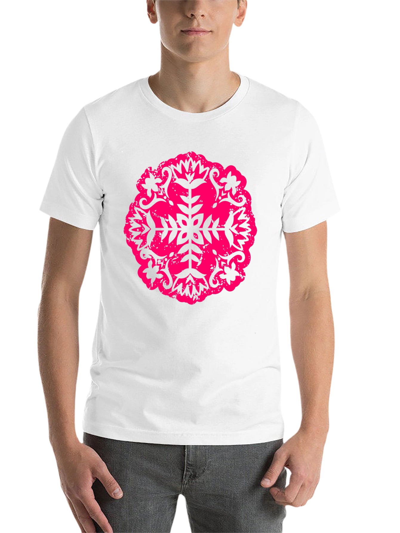 Black Black Tee with Pink Floral Mandala Design view 14