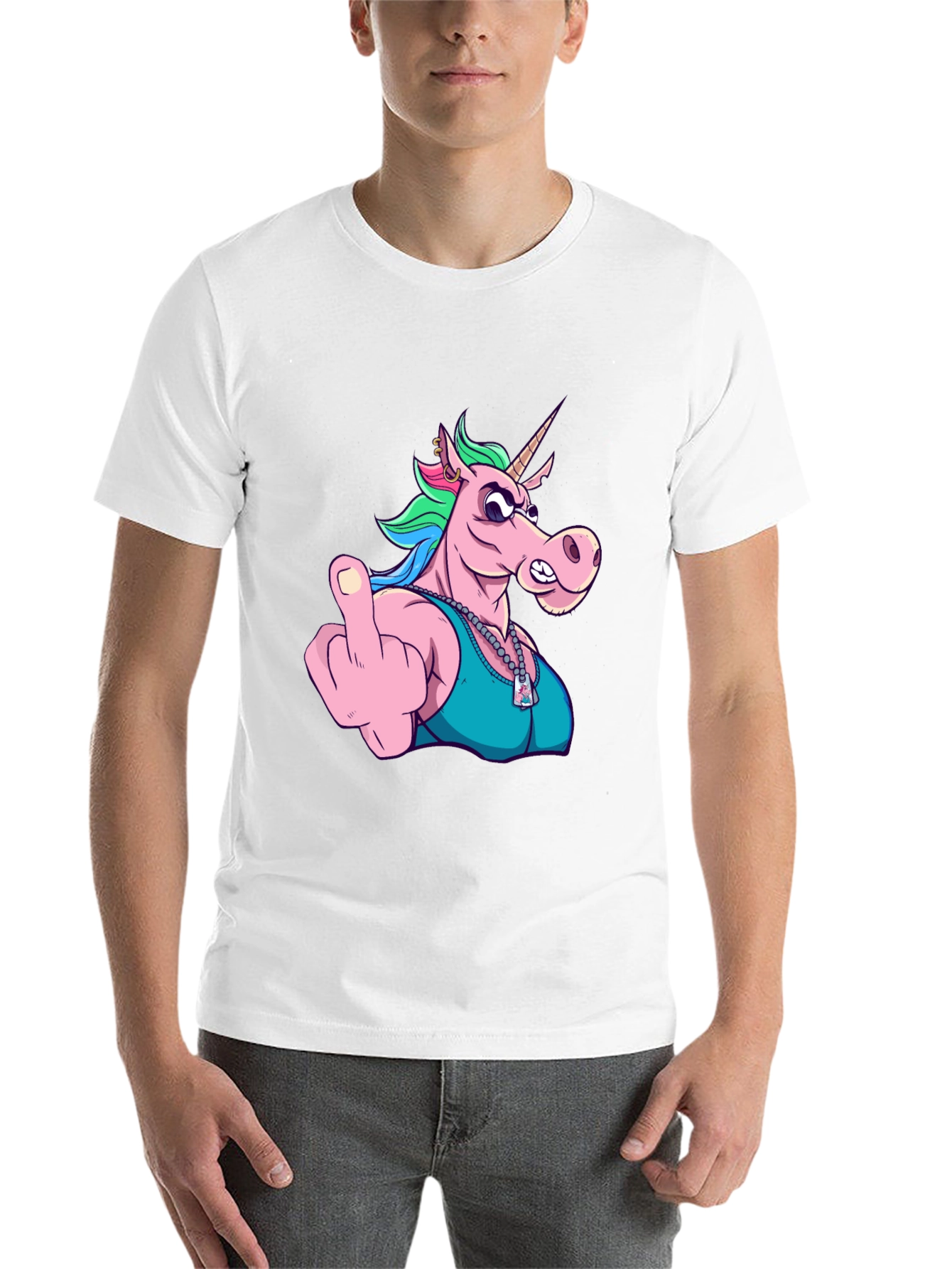 Black Funny Unicorn Middle Finger Graphic Tee view 14