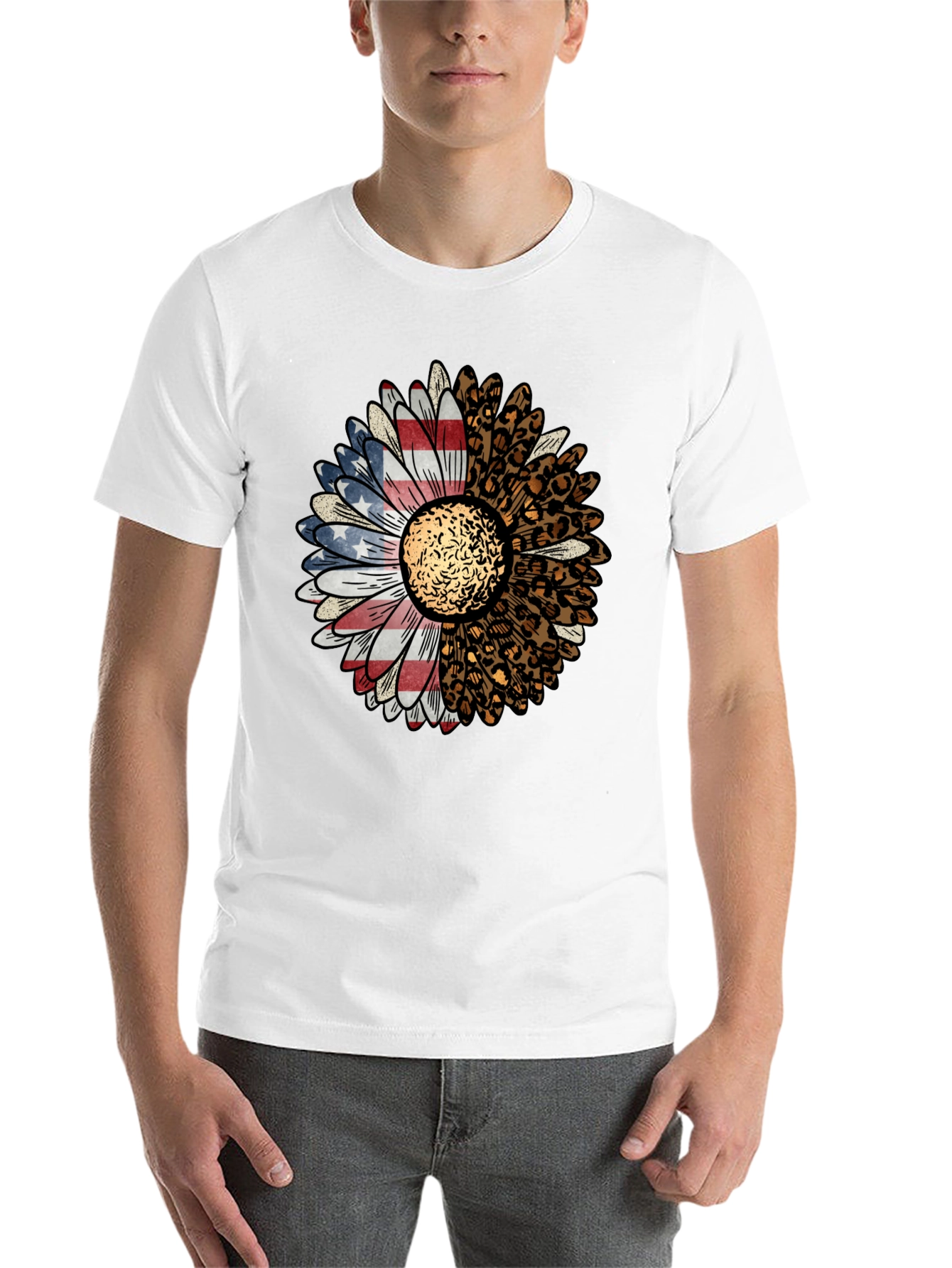 Black American Flag Leopard Sunflower Graphic Tee view 14