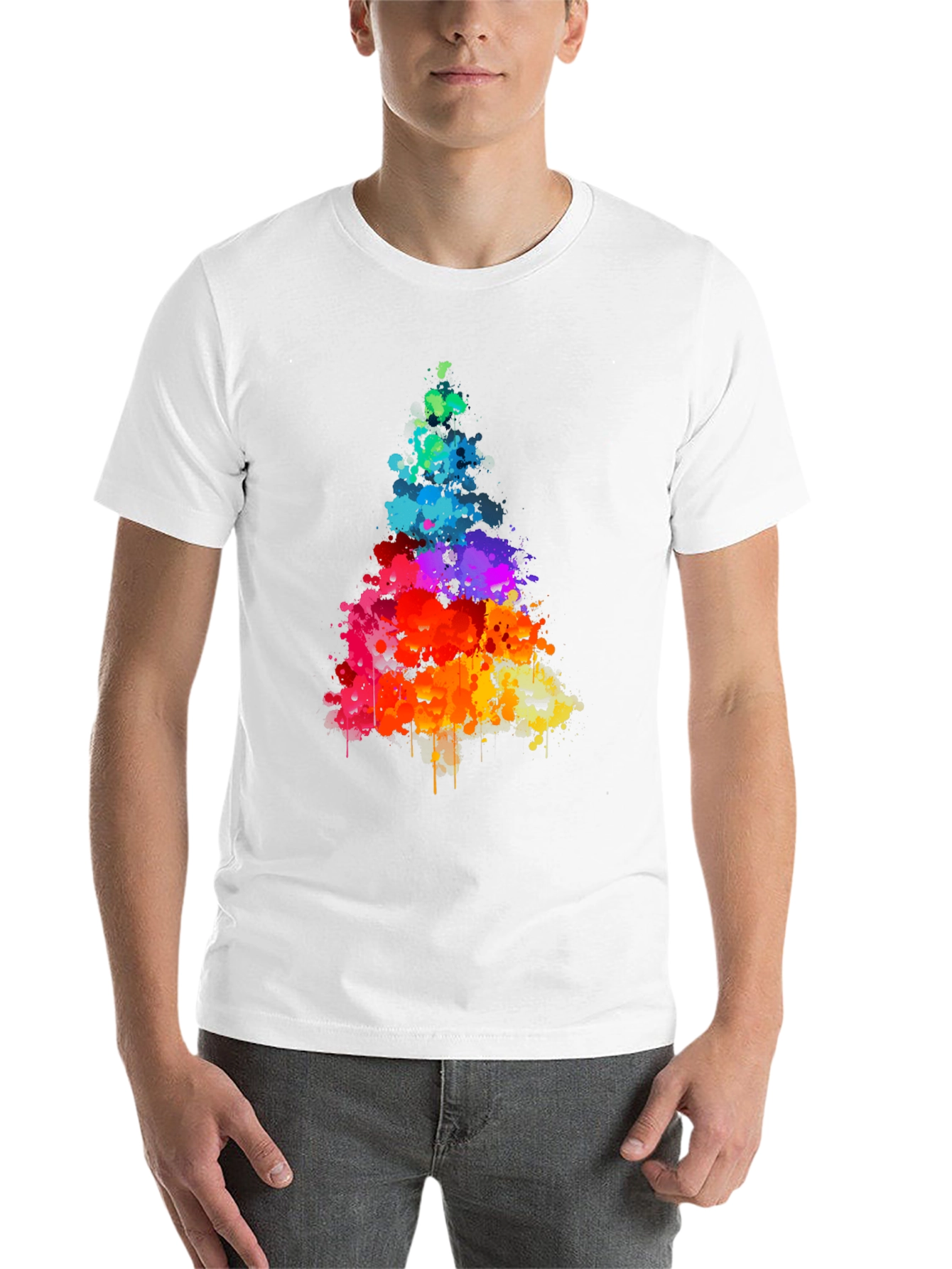 Black Rainbow Splatter Tree Graphic Tee - Black Cotton Shirt view 14