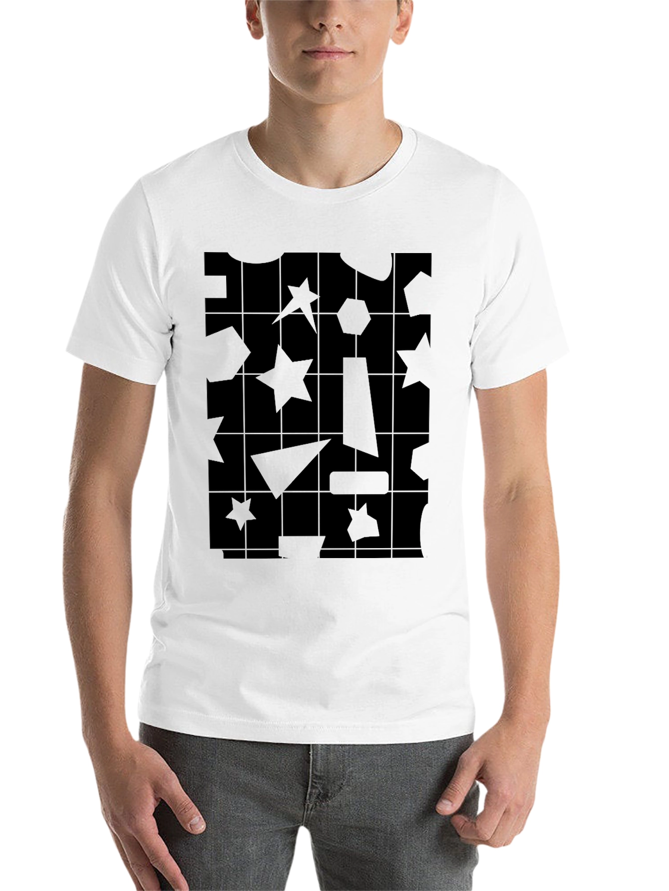 Black Abstract Geometric Pattern Black T-Shirt view 14