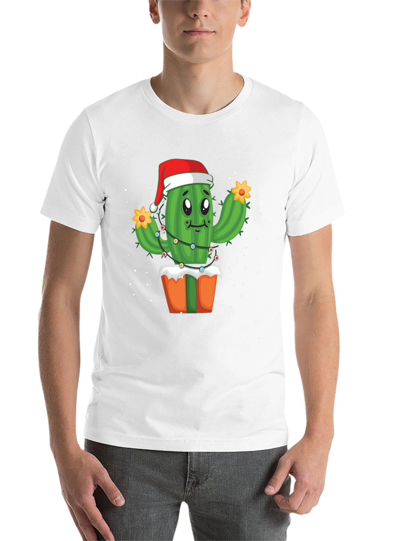 Black Festive Cactus Christmas T-Shirt view 14