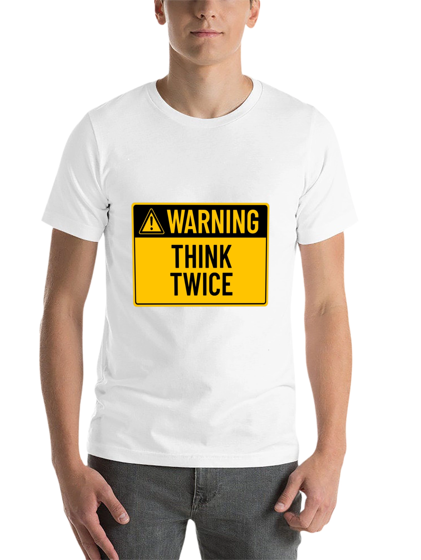 Black Warning Think Twice Graphic Tee - Black Cotton T-Shirt view 14