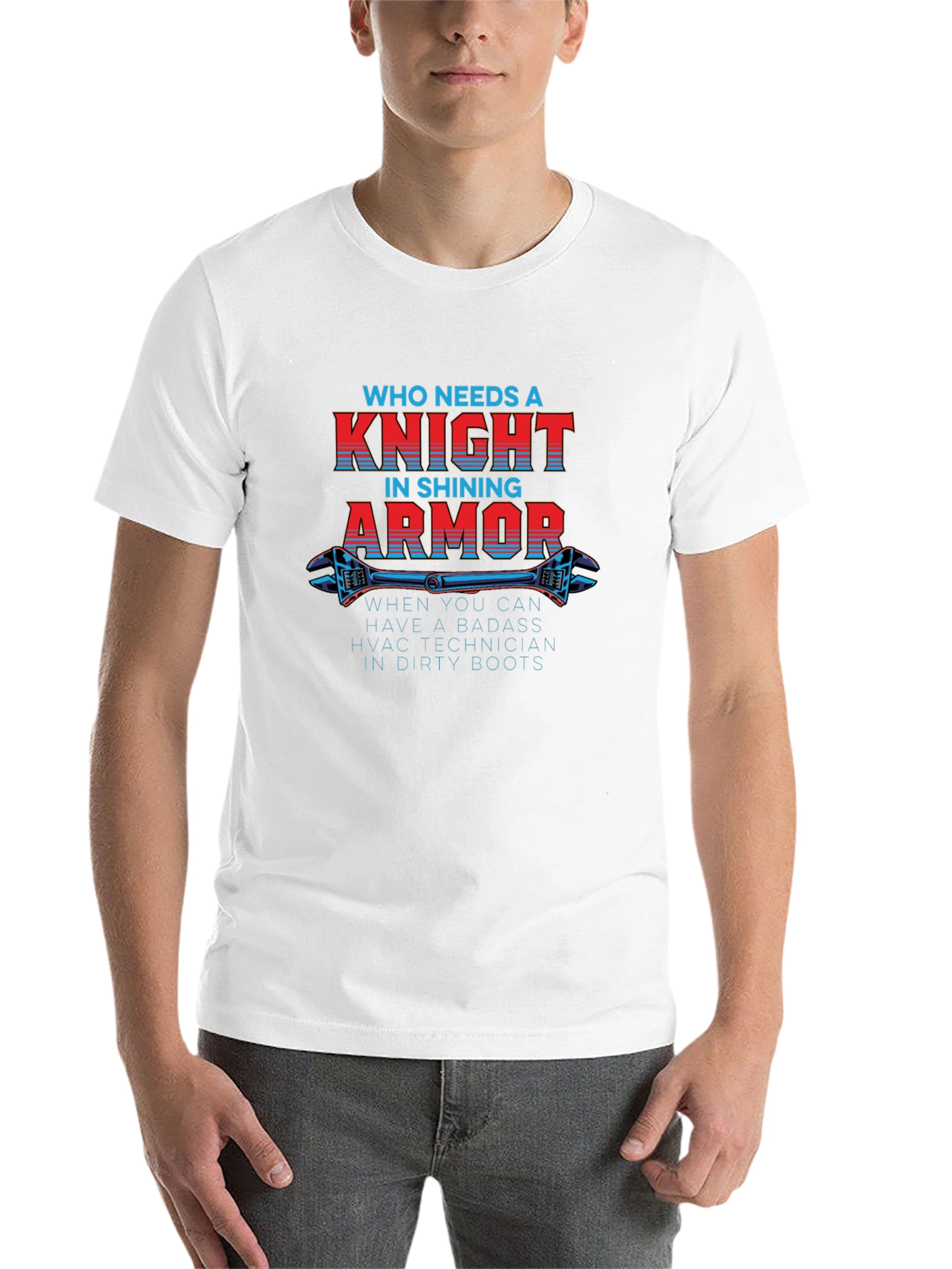 Black HVAC Technician Badass Knight in Dirty Boots T-Shirt view 14