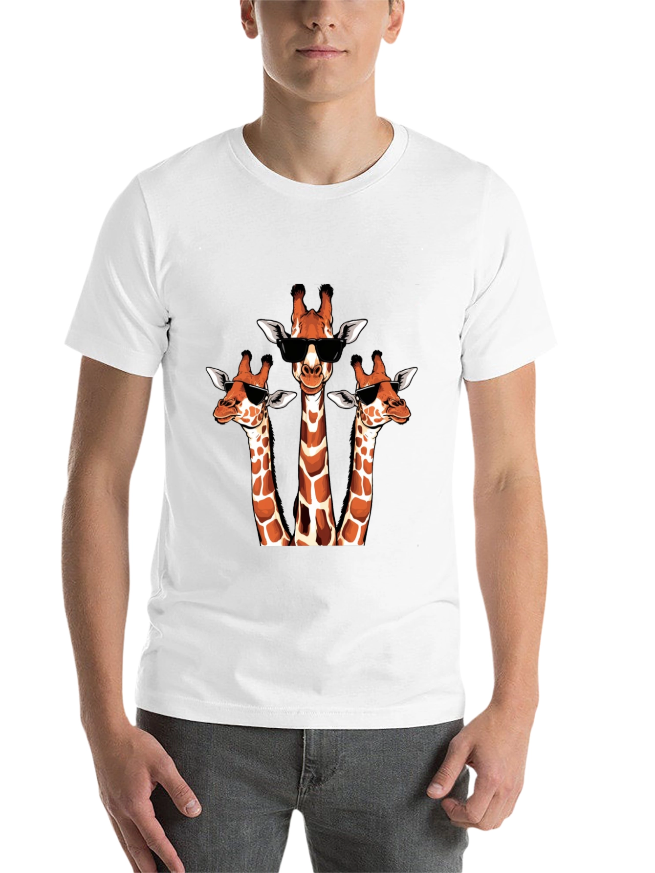 Black Cool Giraffe Trio T-Shirt - Unique Design view 14
