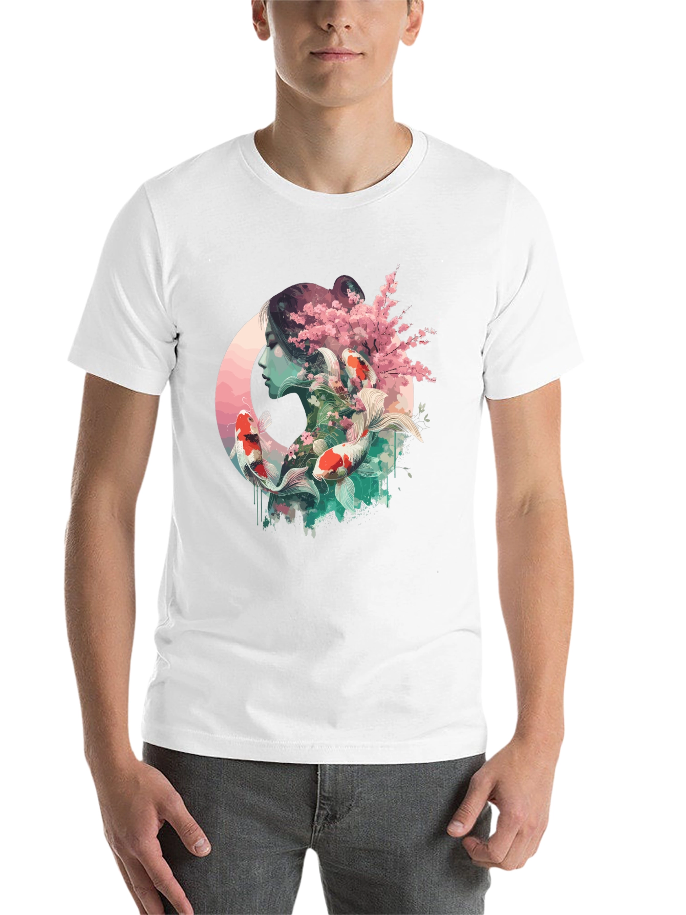 Black Koi Fish & Cherry Blossom Graphic Tee view 14
