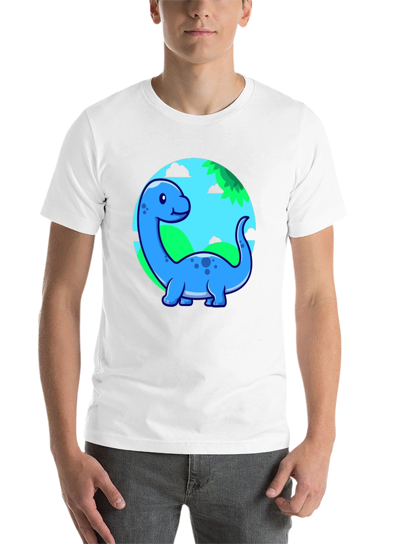 Black Cute Blue Cartoon Dinosaur T-Shirt view 14