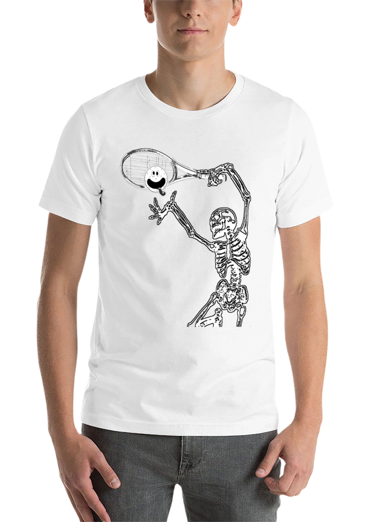 Black Humorous Skeleton Tennis T-Shirt view 14