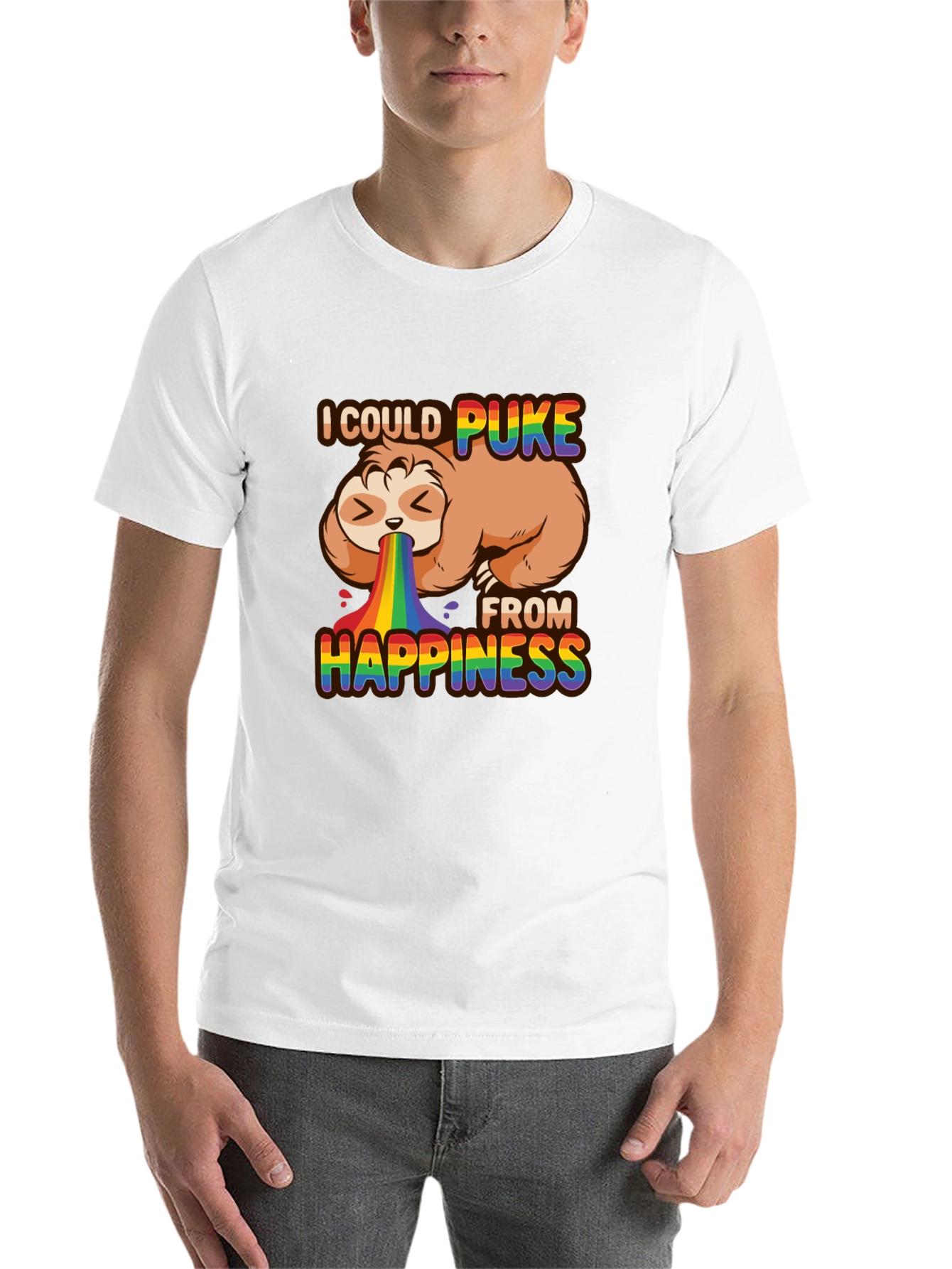 Black Sloth Rainbow Puke Happiness T-Shirt view 14