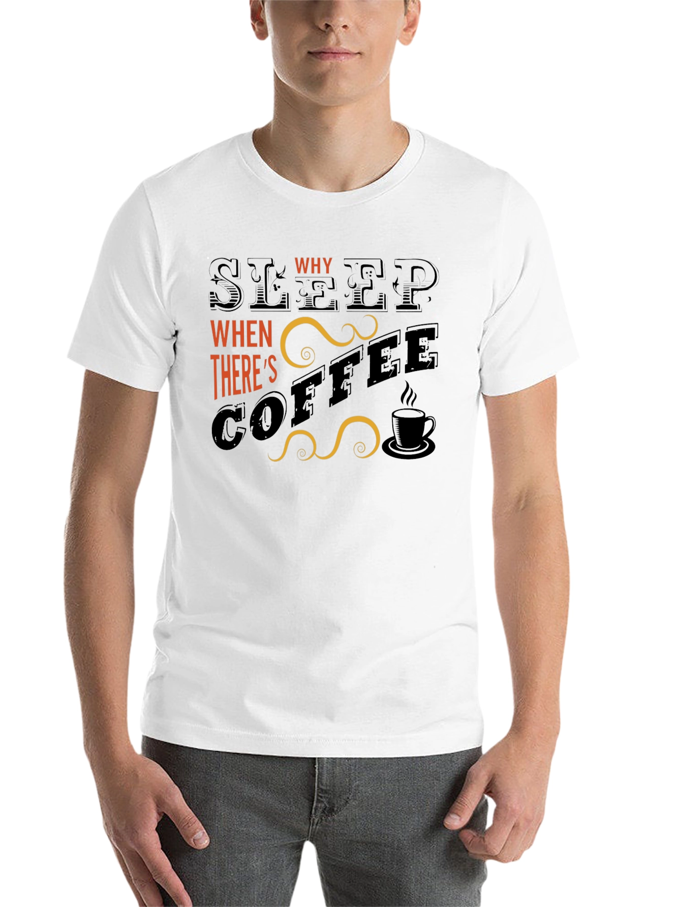 Black Sleep? Why? Coffee Graphic T-Shirt - Black view 14
