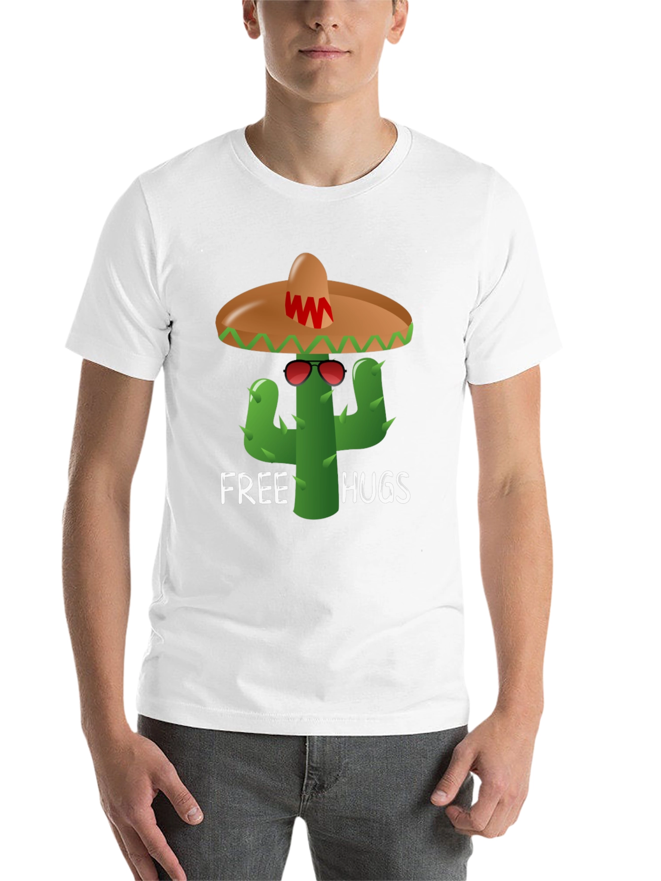 Black Free Hugs Cactus Tee - Fun Graphic T-Shirt view 14