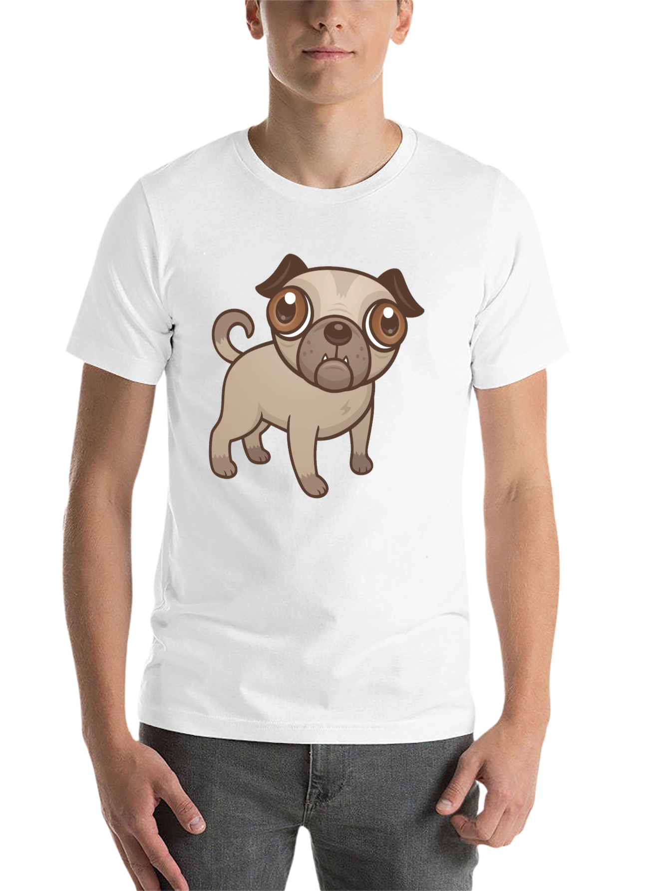 Black Cute Cartoon Pug Dog Black T-Shirt view 14