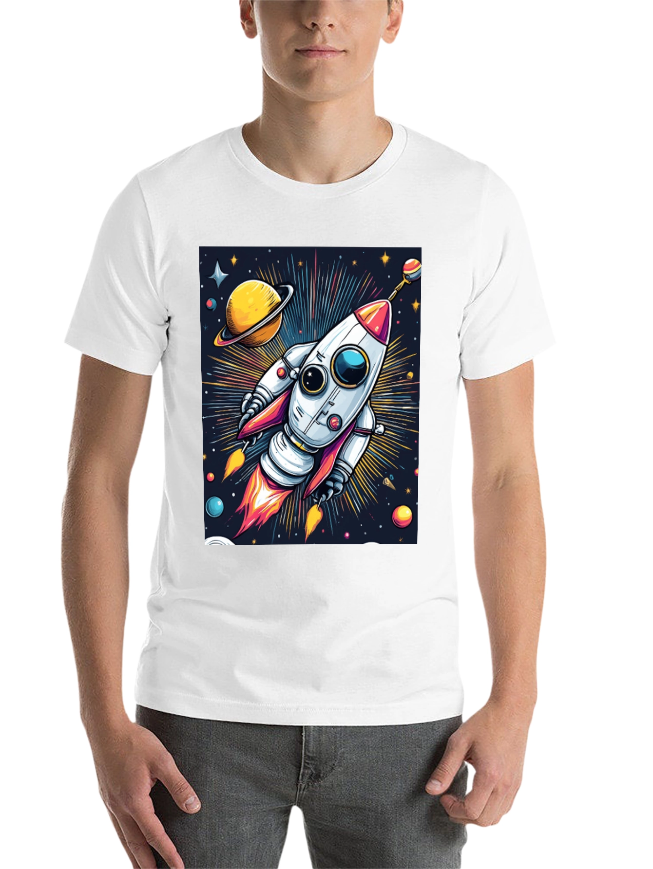 Black Space Rocket T-Shirt - Cosmic Graphic Tee view 14