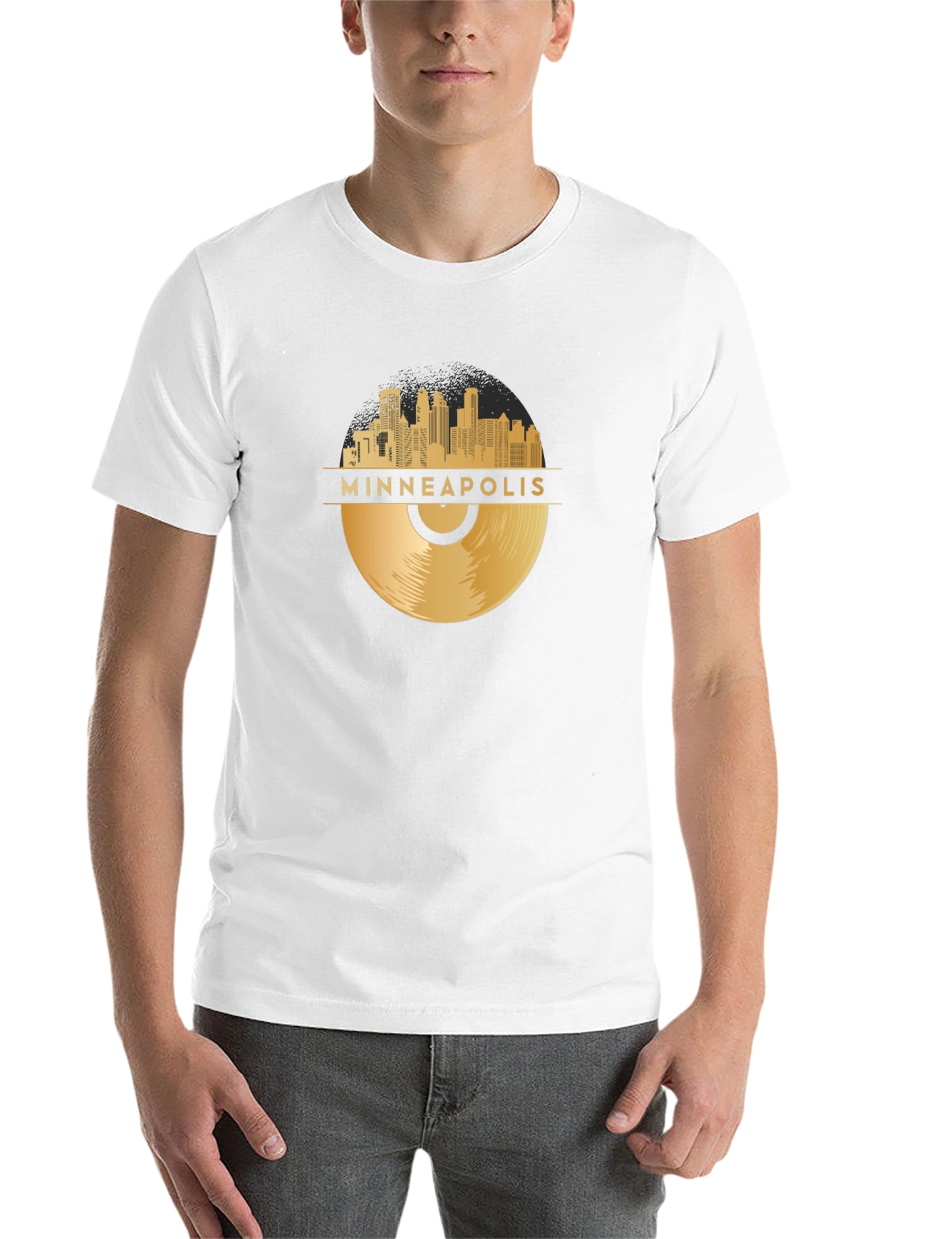 Black Minneapolis Gold Record Skyline Black T-Shirt view 14