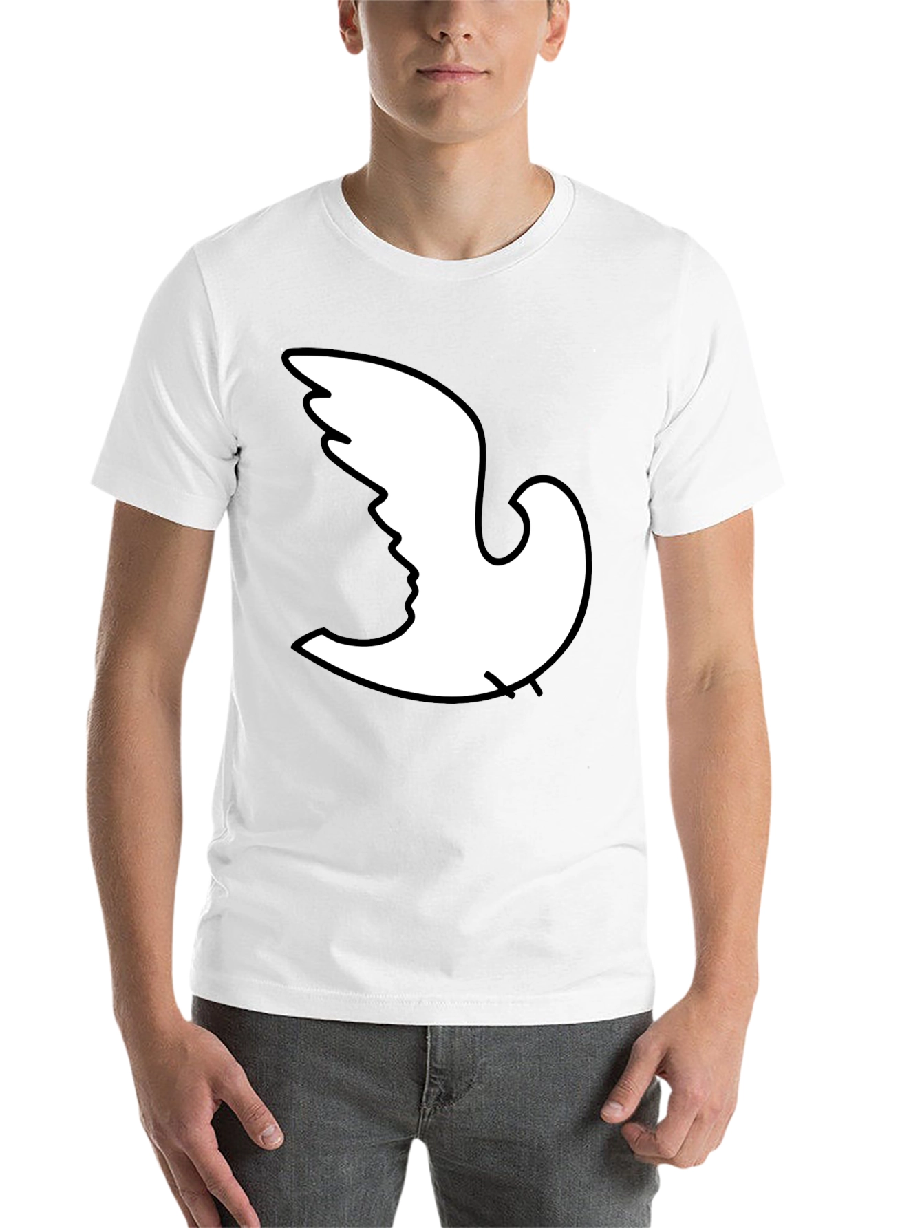 Black Optical Illusion Dove Face Graphic T-Shirt view 14