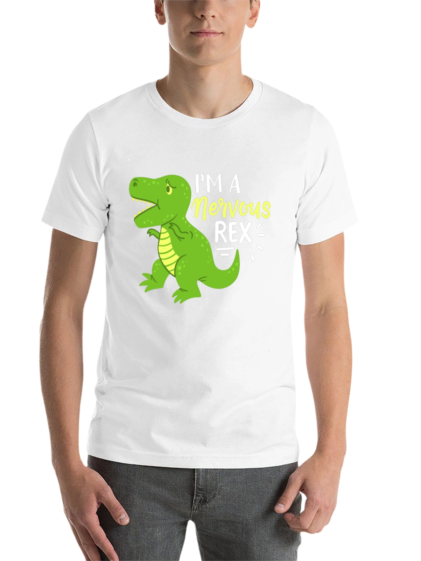 Black Nervous Rex T-Shirt - Funny Dinosaur Graphic Tee view 14
