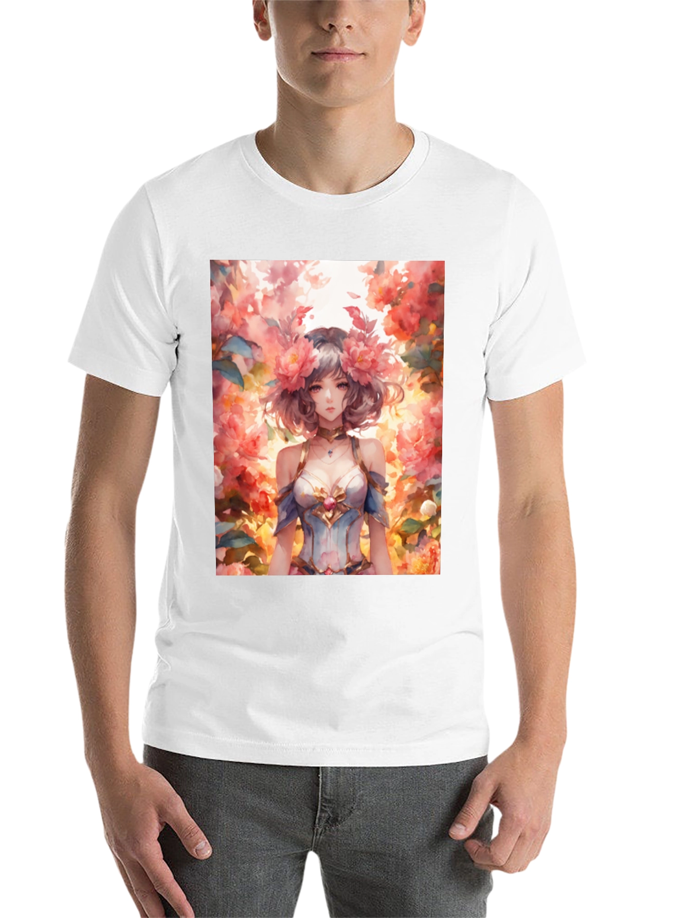 Black Floral Anime Girl Graphic Tee - Stylish & Unique view 14
