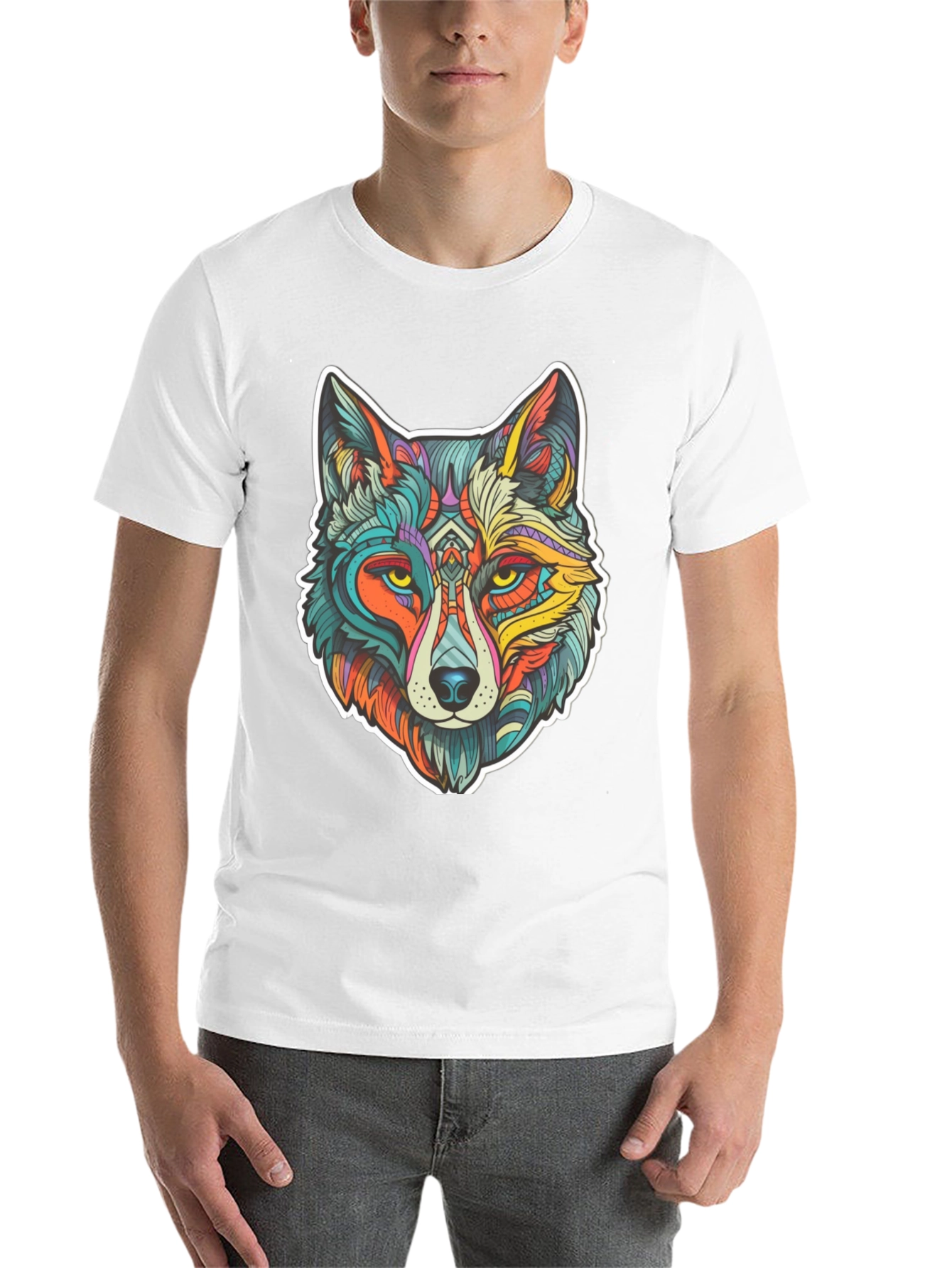 Black Wolf Art Graphic Print Black T-Shirt view 14