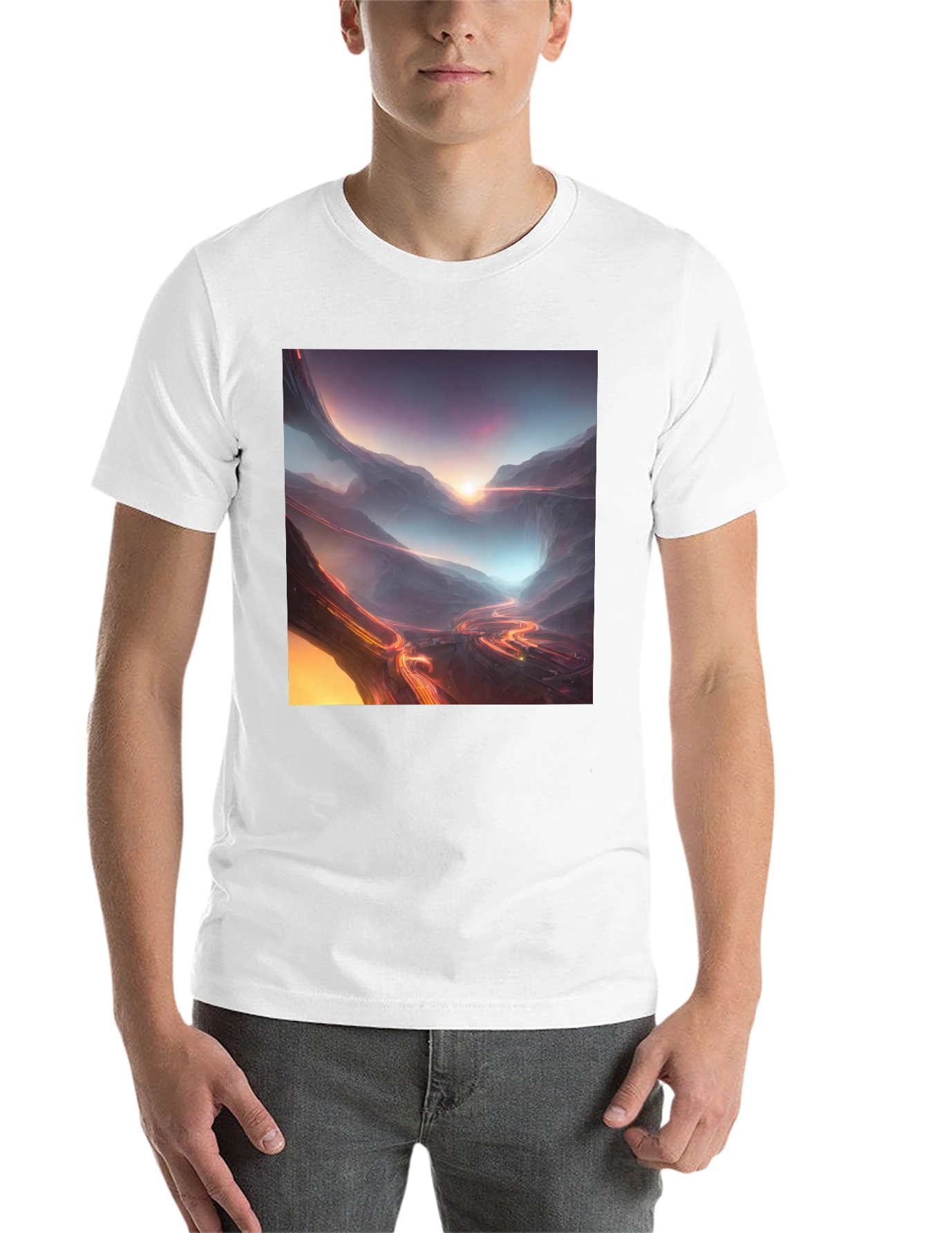Black Sci-Fi Mountain Graphic Tee - Black Cotton view 14