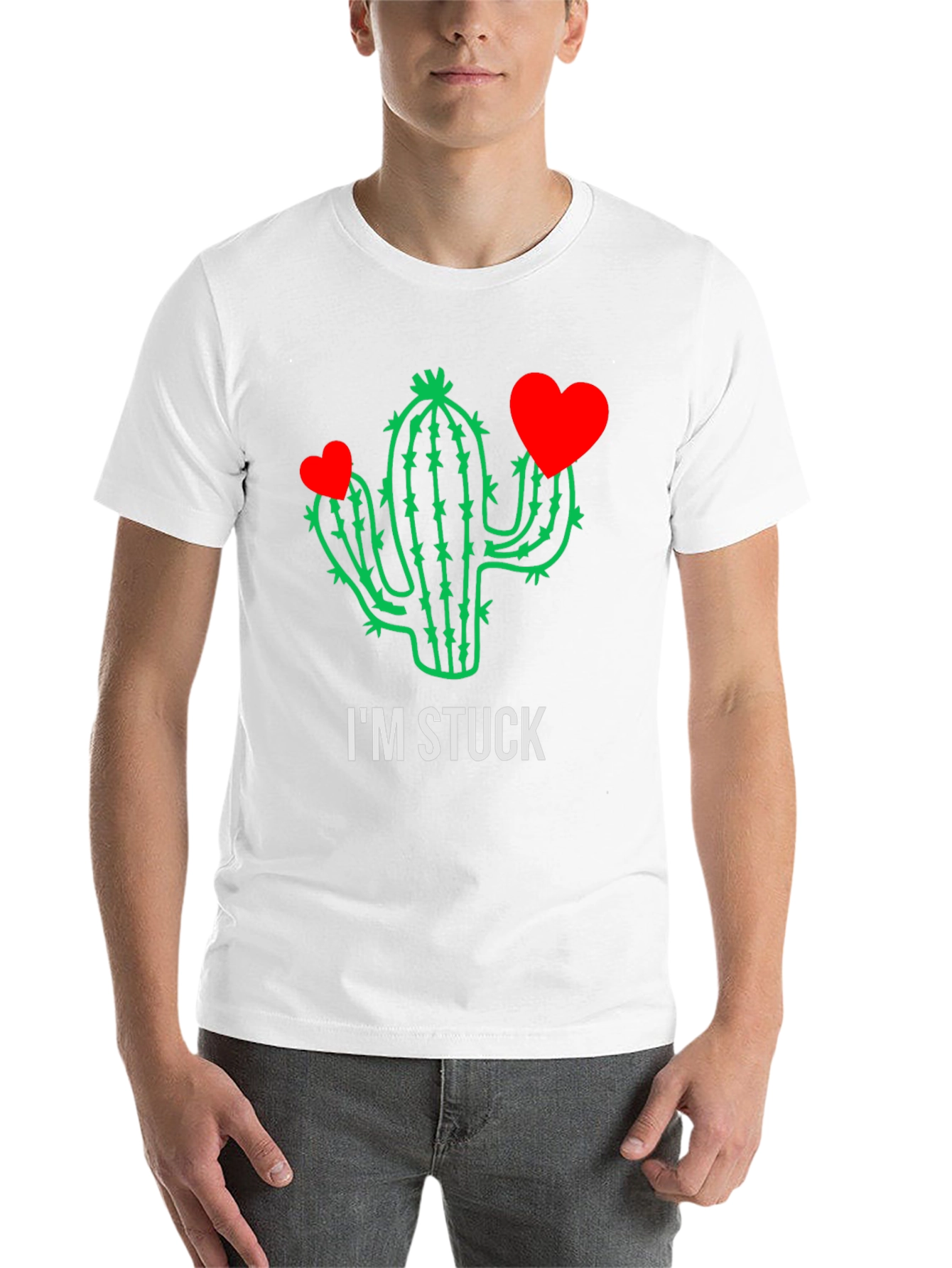 Black I'm Stuck Cactus T-Shirt - Funny Graphic Tee view 14