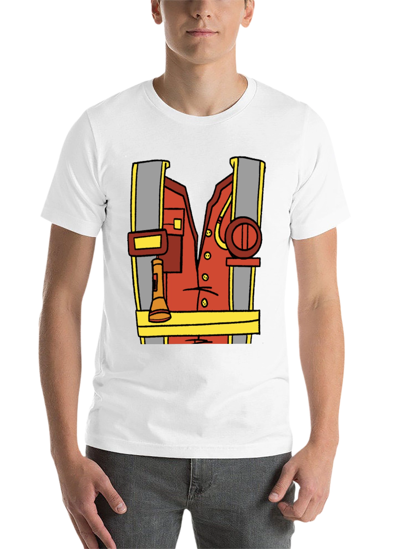 Black Cartoon Firefighter Costume Tee view 14