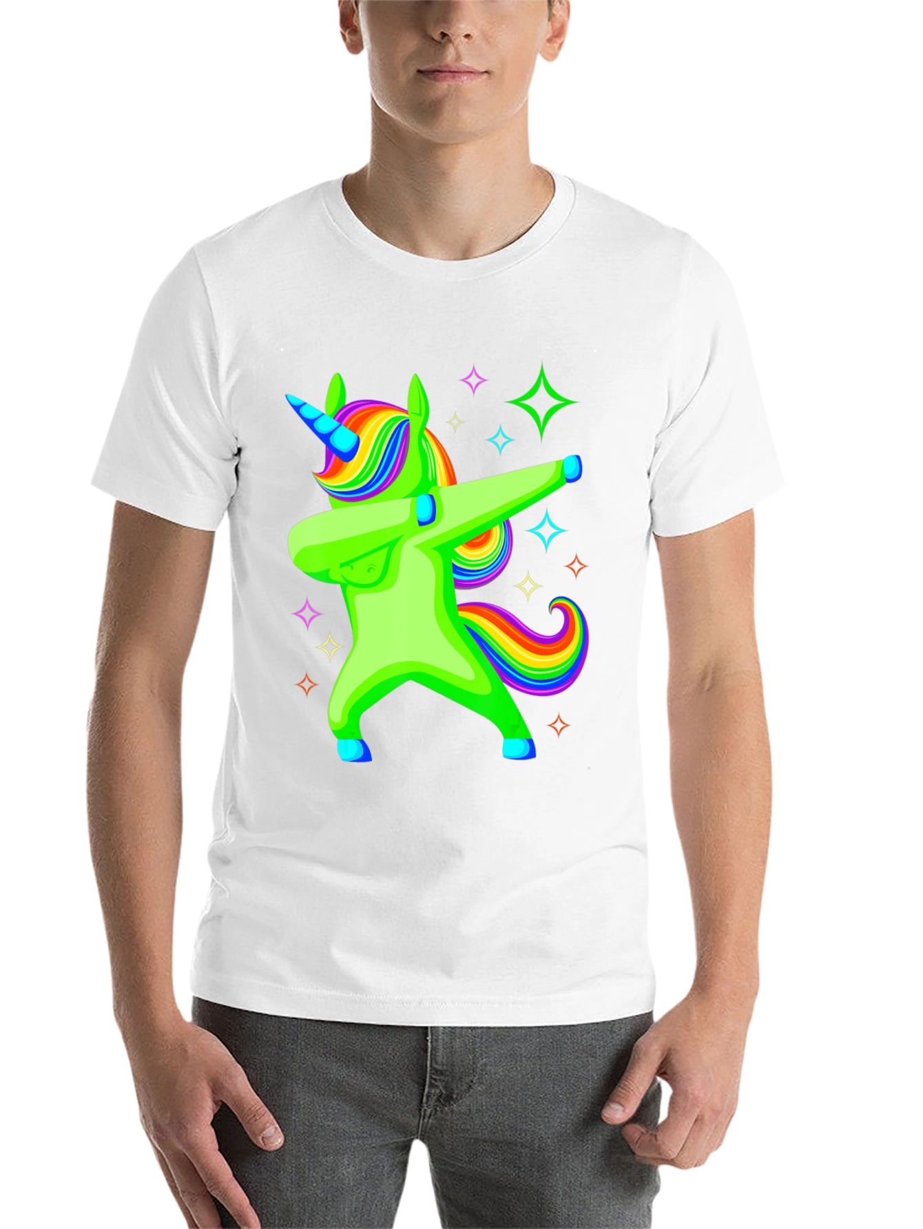 Black Dabbing Unicorn Graphic Tee - Rainbow Mane Black T-Shirt view 14