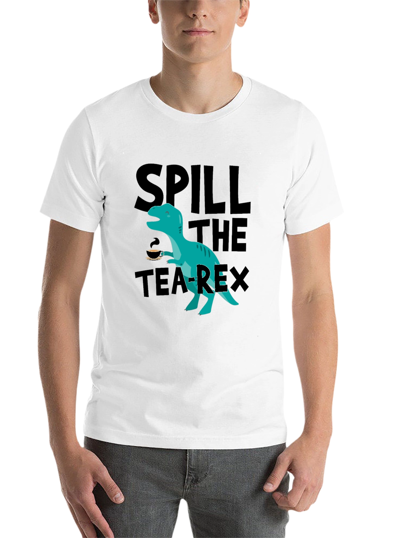 Black Spill the Tea-Rex T-Shirt - Funny Dinosaur Graphic Tee view 14