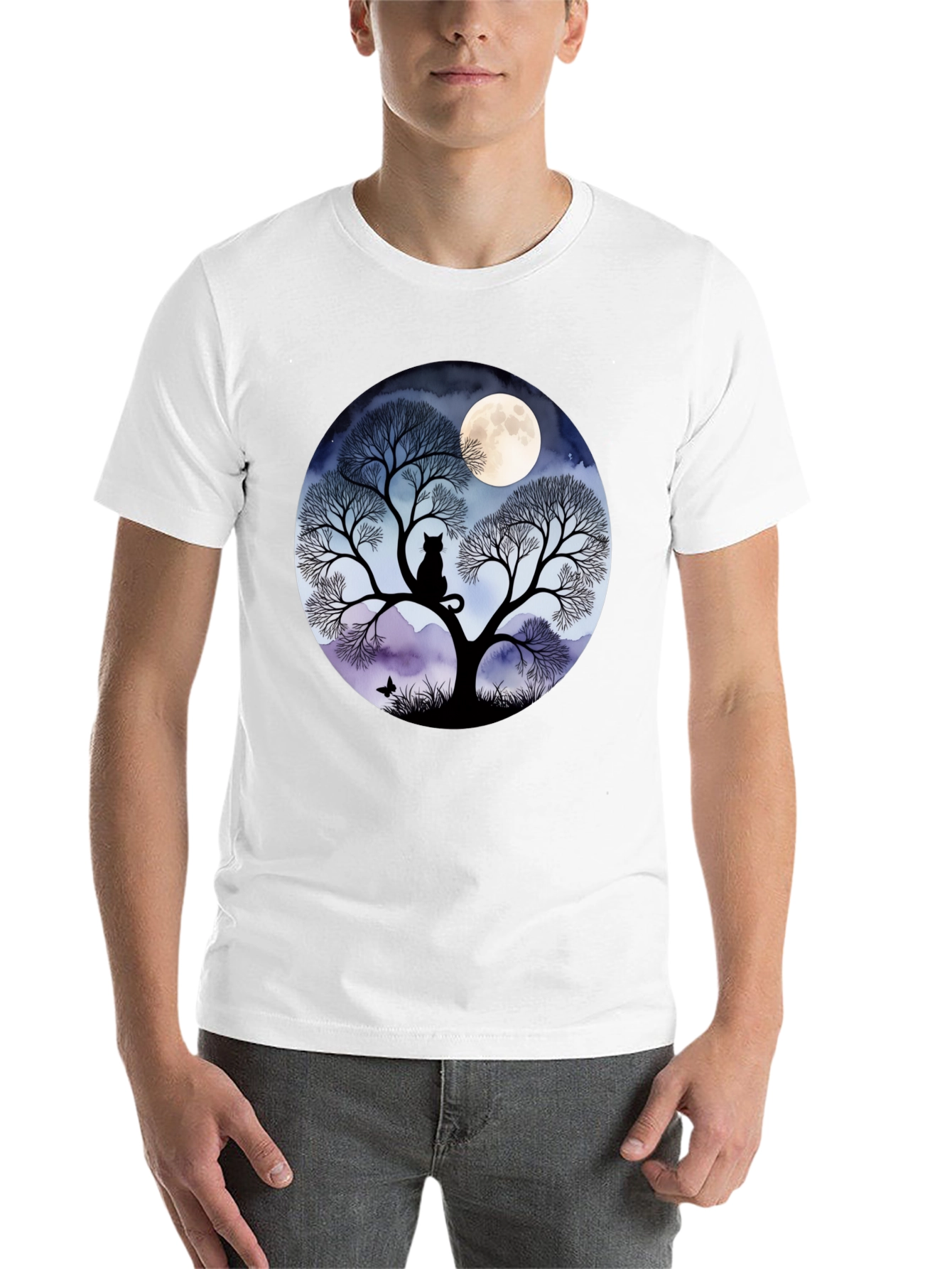 Black Moonlit Cat Tree Graphic Tee view 14