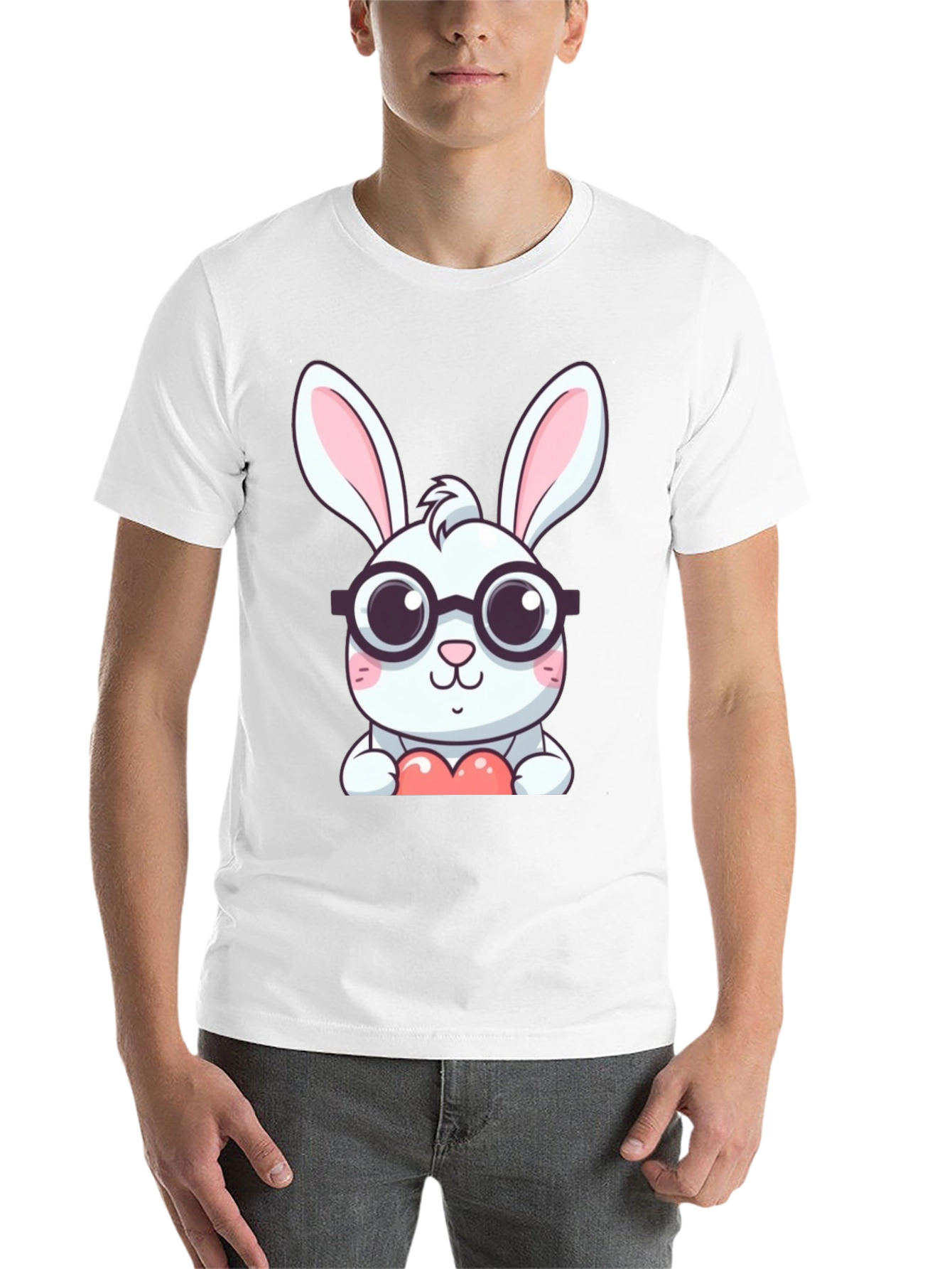 Black Cute Bunny with Glasses Black T-Shirt view 14