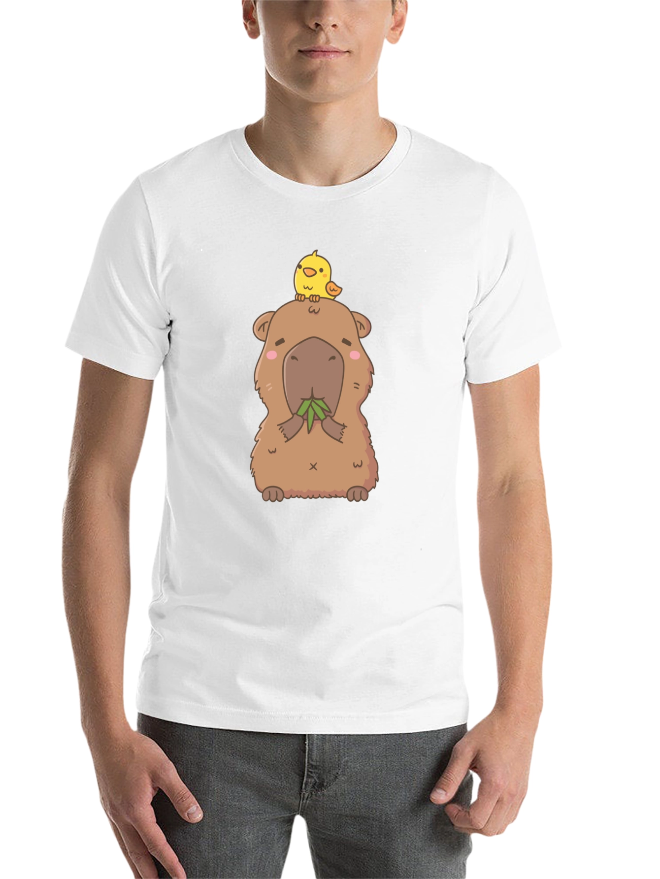 Black Cute Capybara & Chick T-Shirt - Unisex Cotton Tee view 14