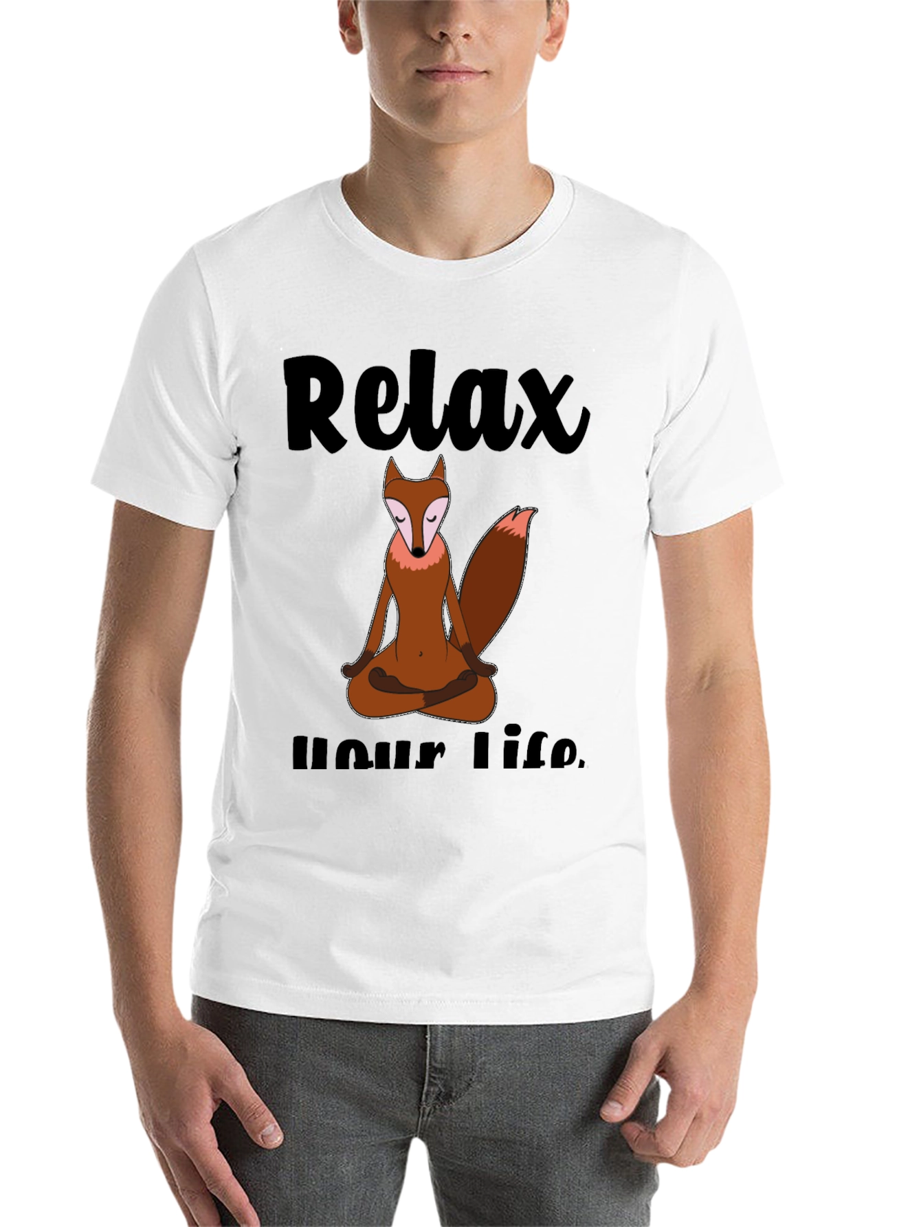 Black Relax Your Life Meditation Fox T-Shirt view 14