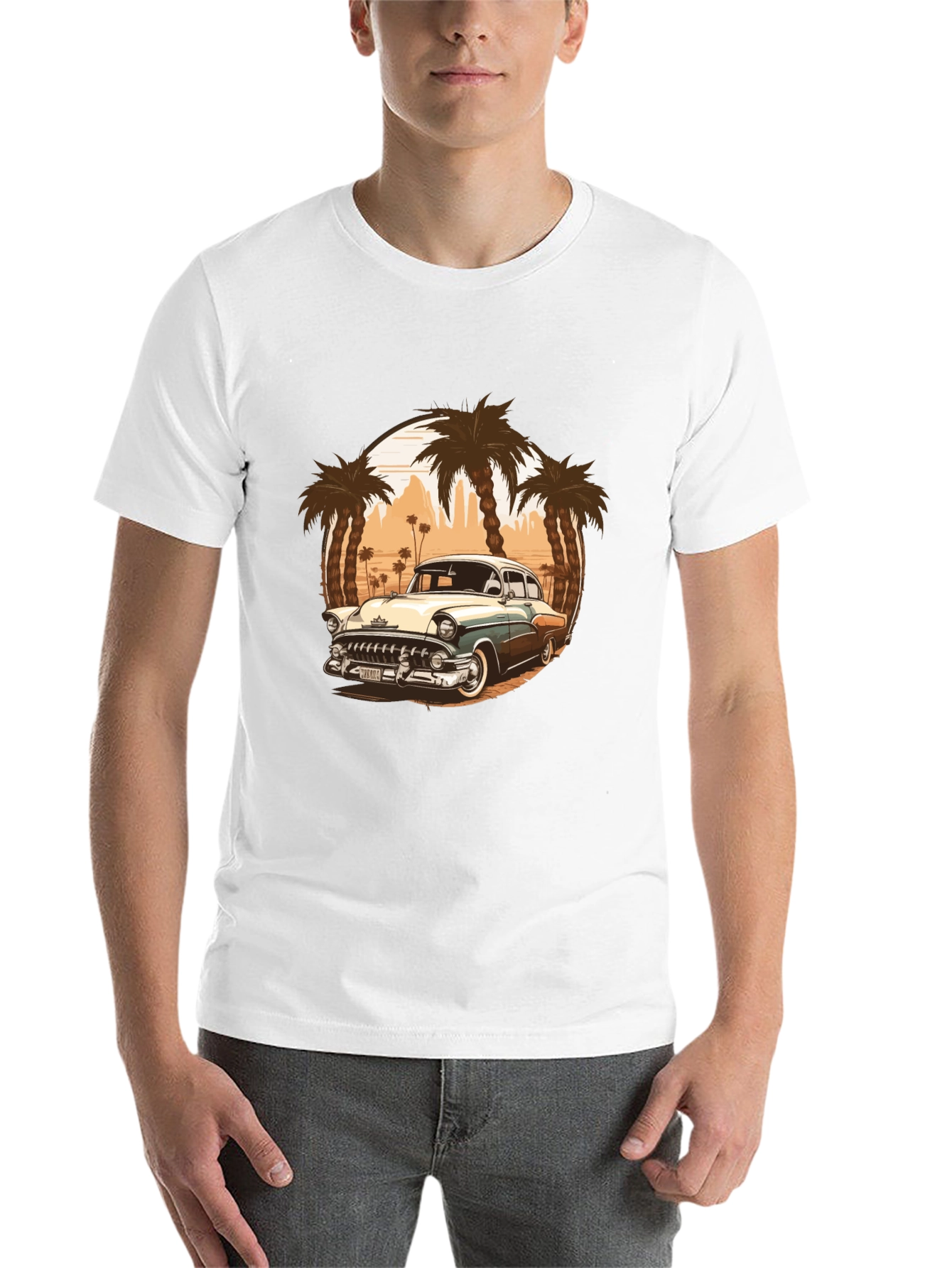 Black Vintage Car Graphic Tee - Palm Tree Design view 14