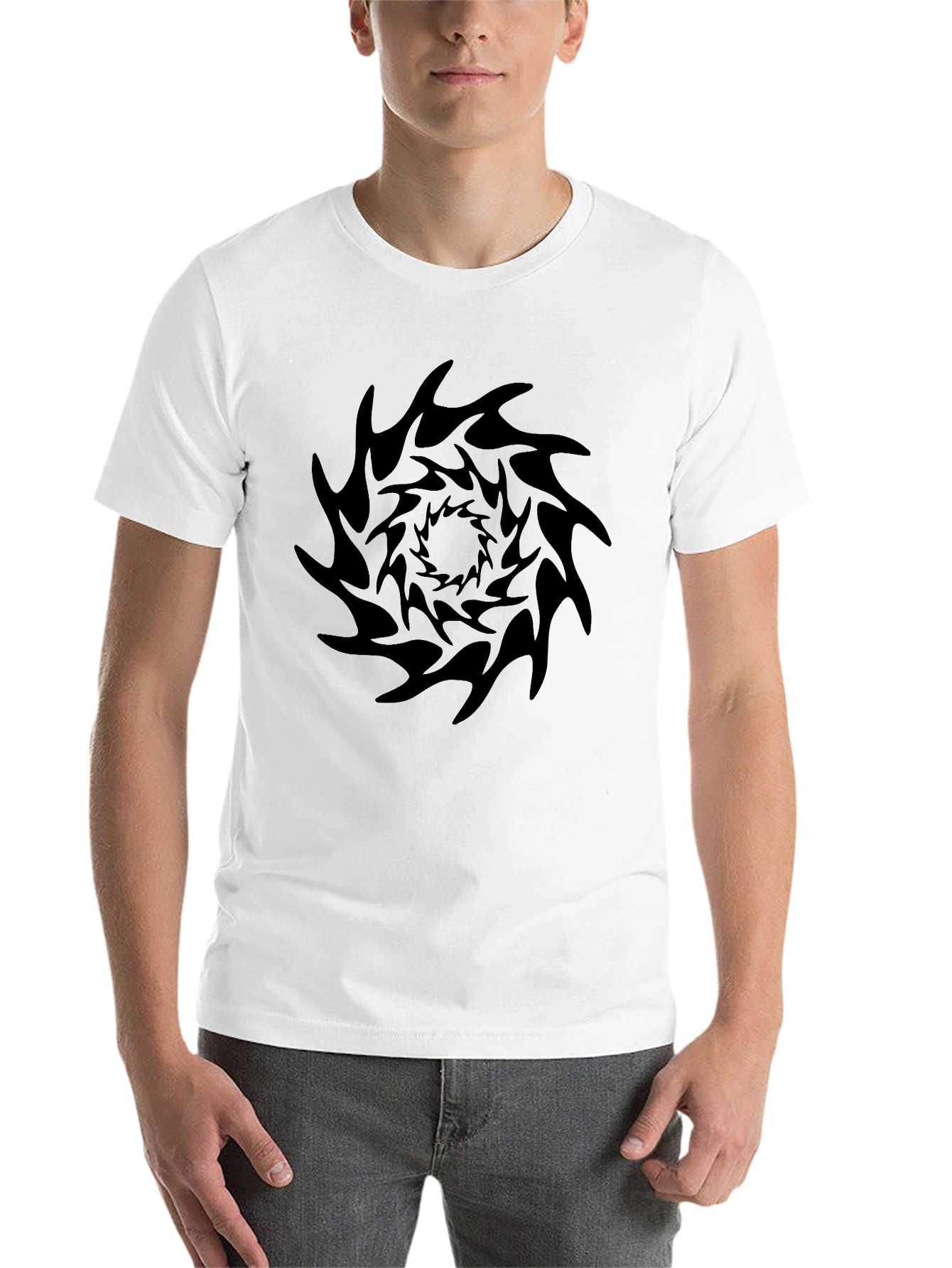 Black Men's Black T-Shirt with Abstract Swirl Design view 14