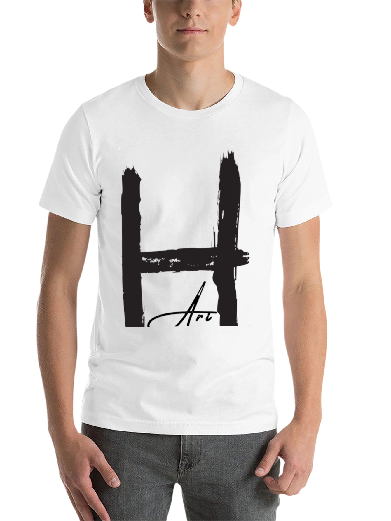 Black Bold "H" Art Black T-Shirt: Statement Style view 14