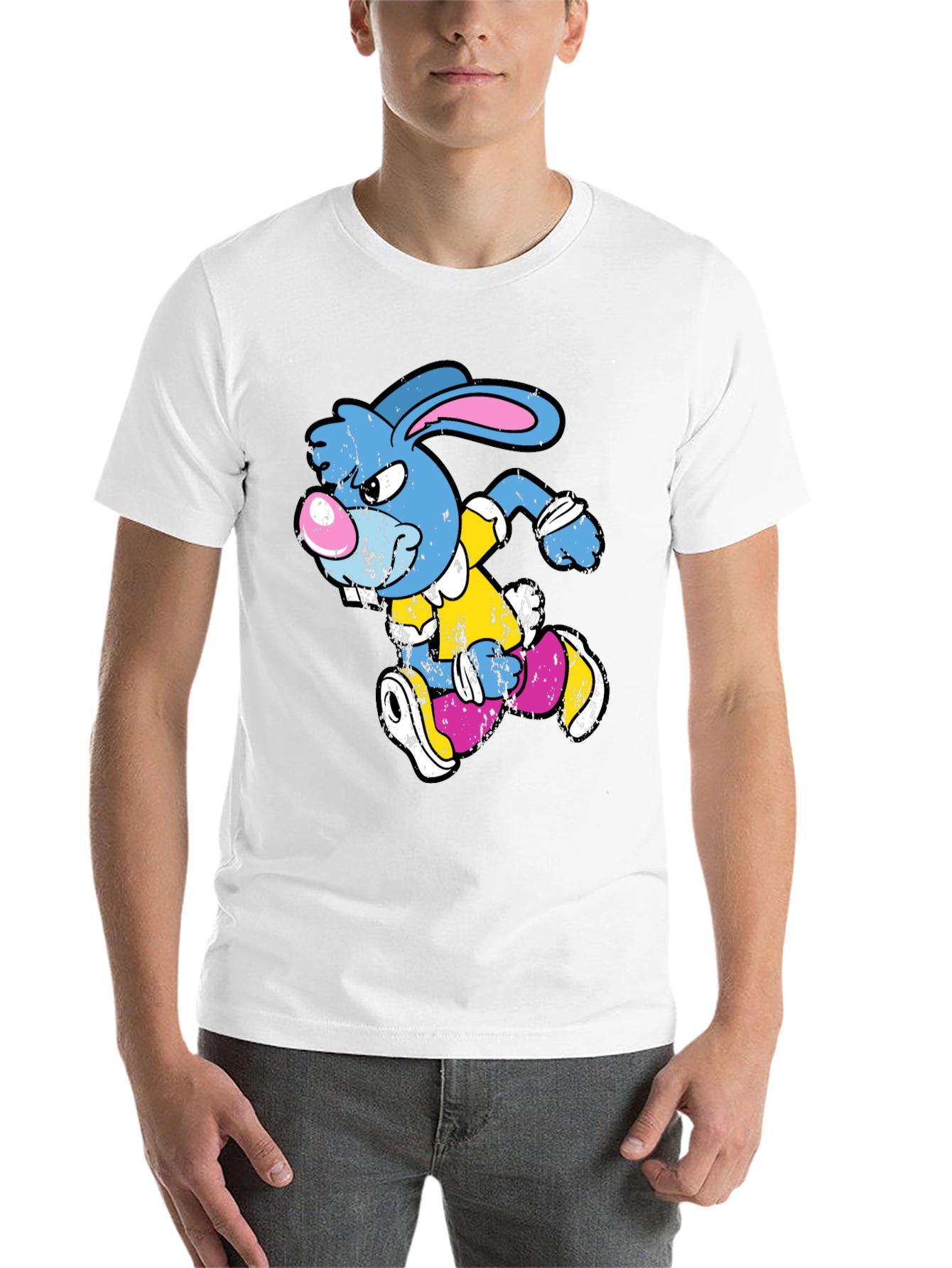 Black Running Rabbit Graphic T-Shirt - Black Cotton Tee view 14